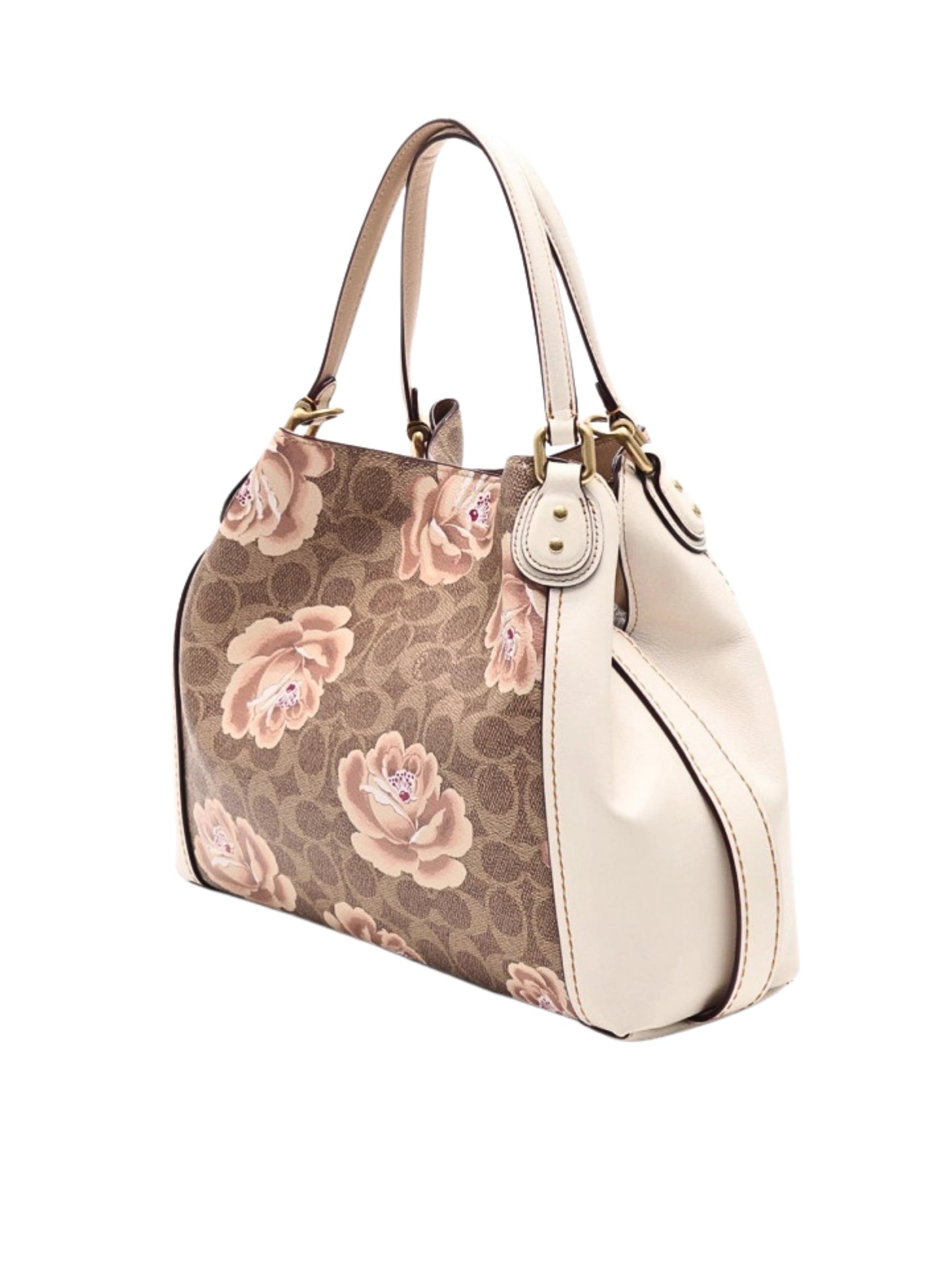 Coach F32314 Edie Shoulder Bag 28 In Signature Rose Print Brass/Tan Chalk