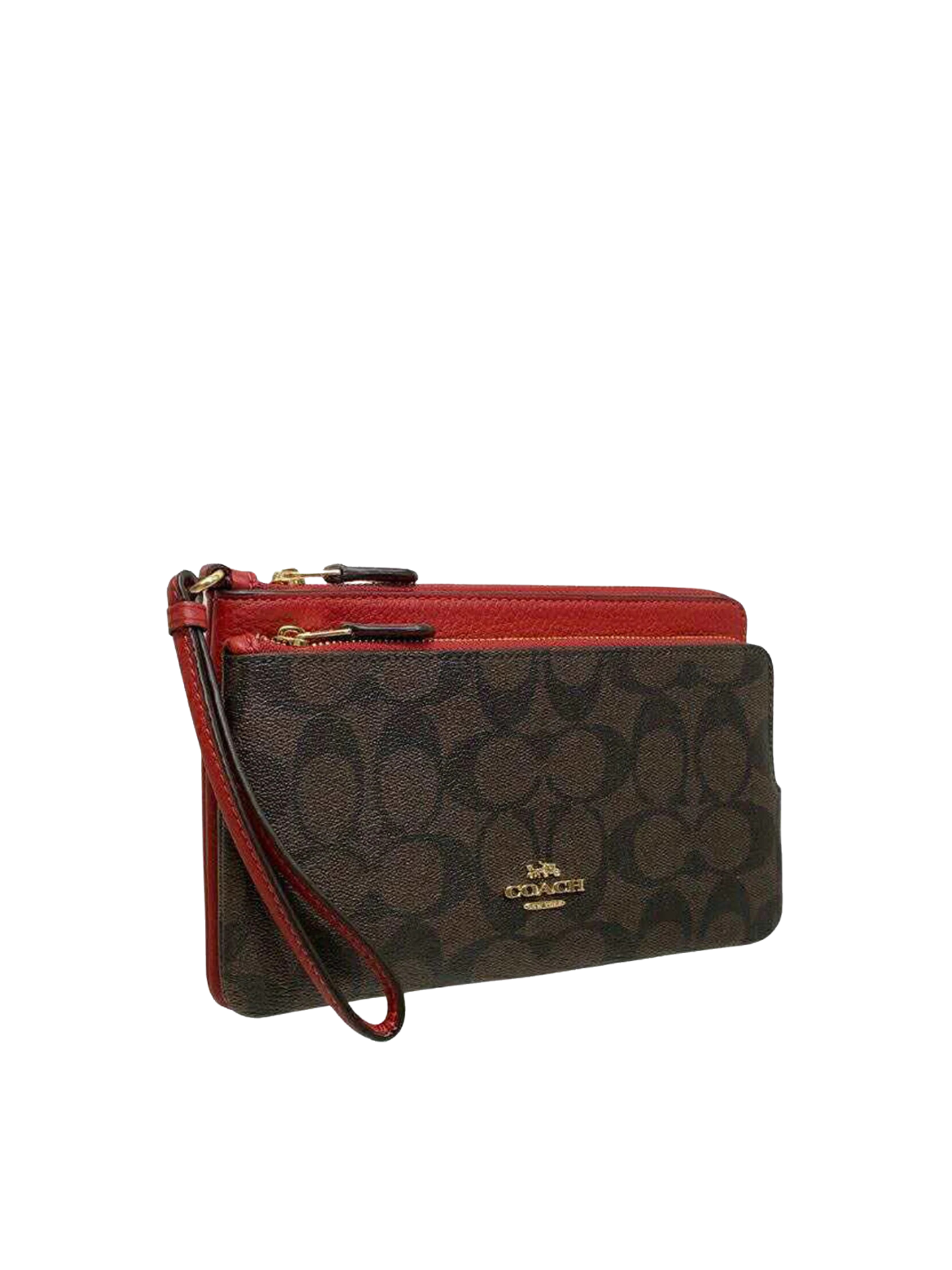 gambar-samping-Coach-Double-Zip-Wallet-Signature-Khaki-Brown-Red