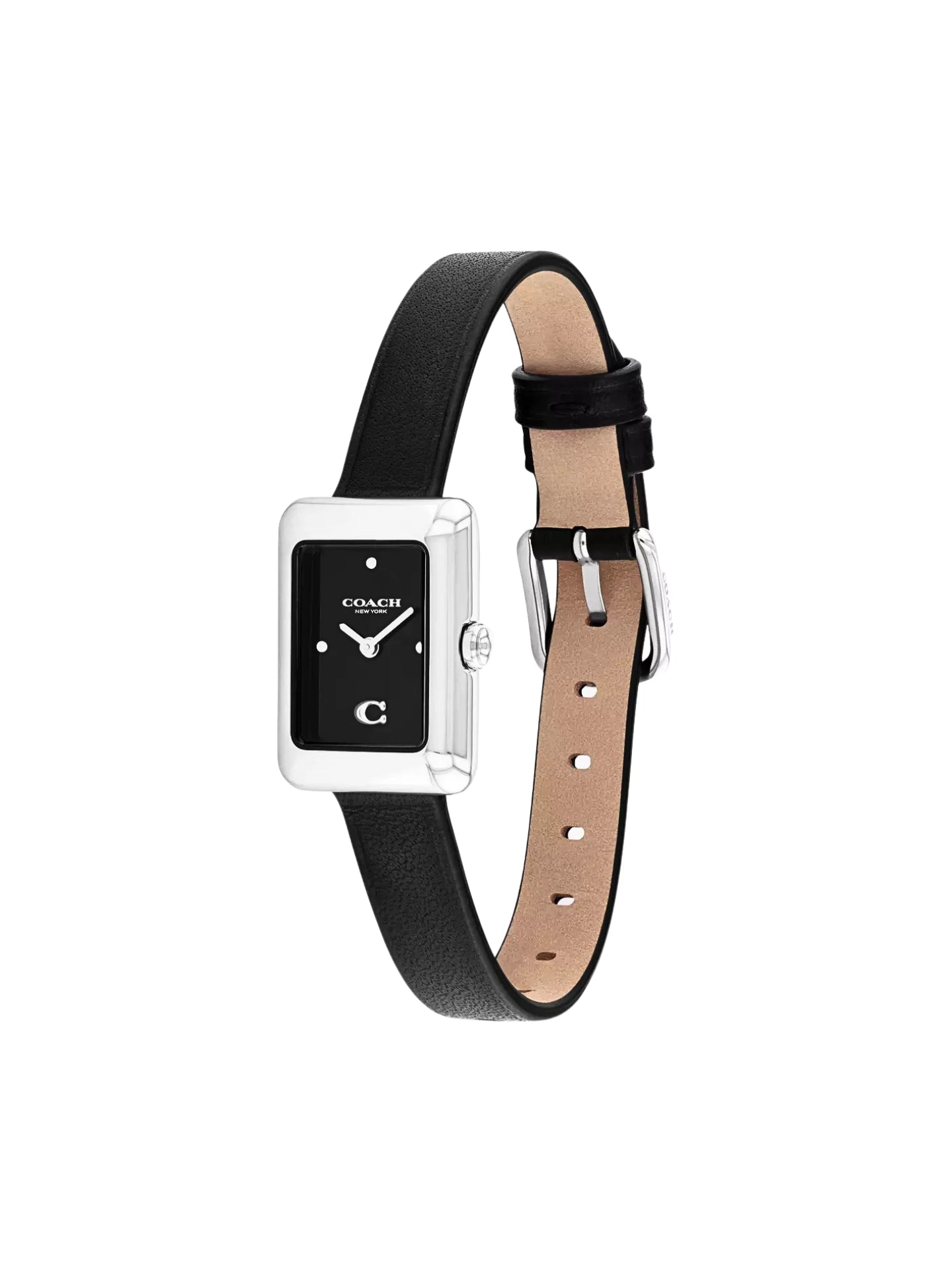 gambar-samping-Coach-Mara-Case-Silver-Black-Leather-Strap-Watch