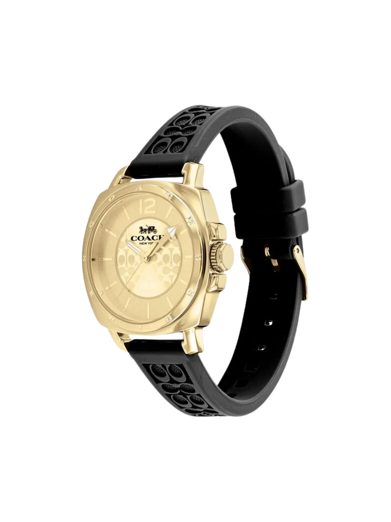 gambar-samping-Coach-Signature-Embossed-Boyfriend-Rubber-Strap-Black-Gold-Dial