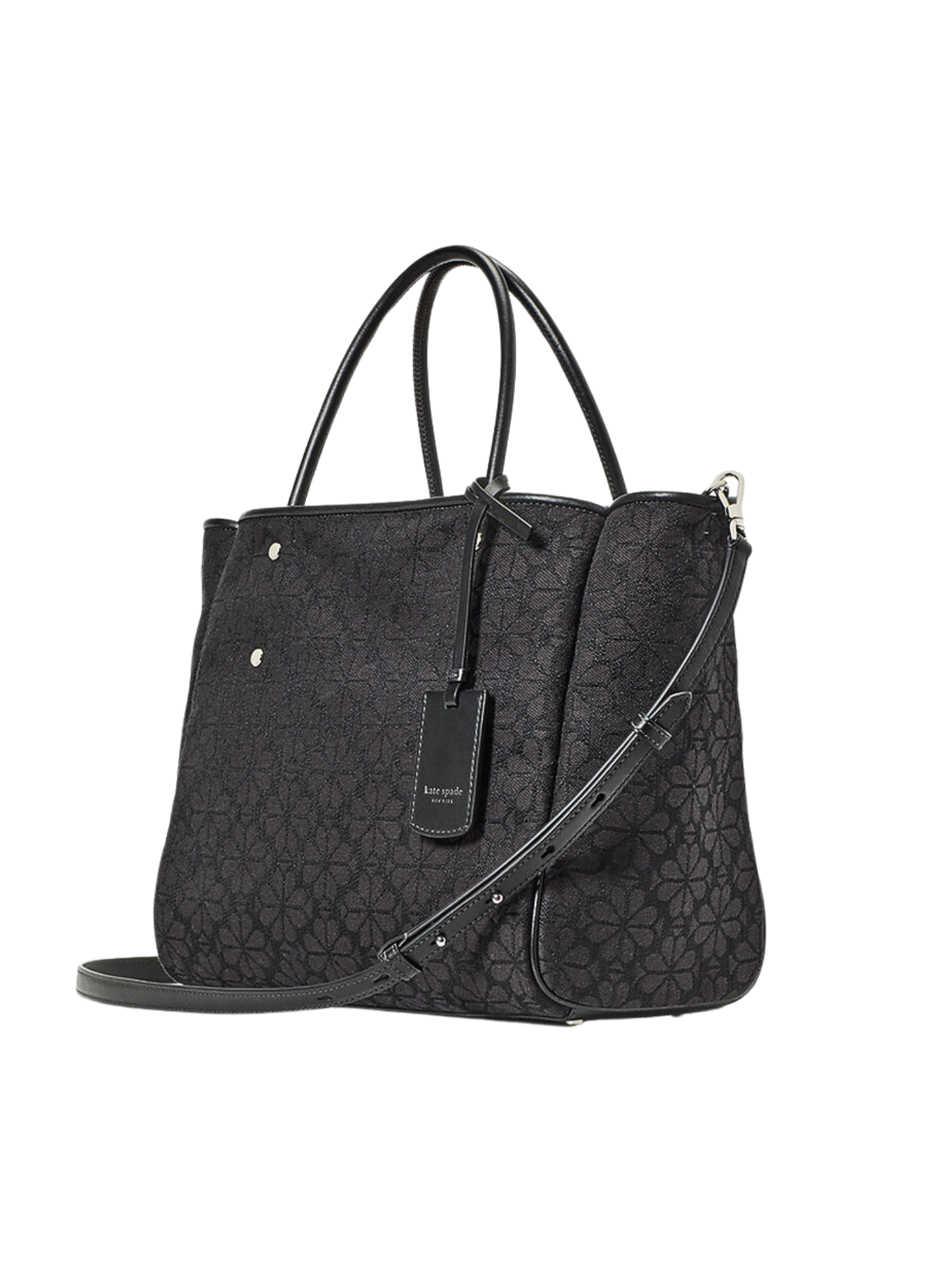 gambar-samping-Kate-Spade-Flower-Jacquard-Medium-Everything-Tote-Bag-Black