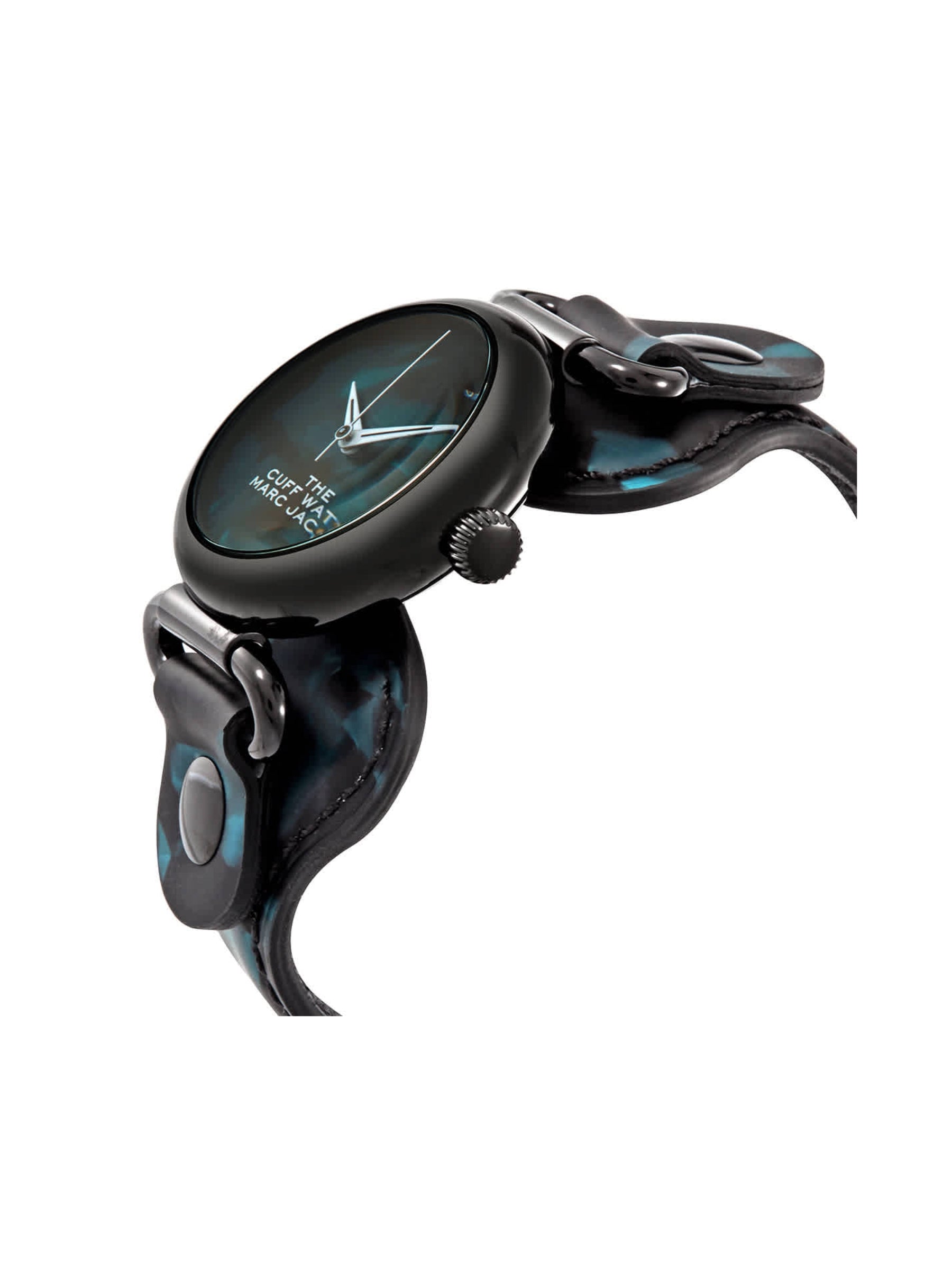 gambar-samping-Marc- Jacobs- The -Cuff- Quartz- Leathe-r Strap- Watch- Black / Dark -Teal