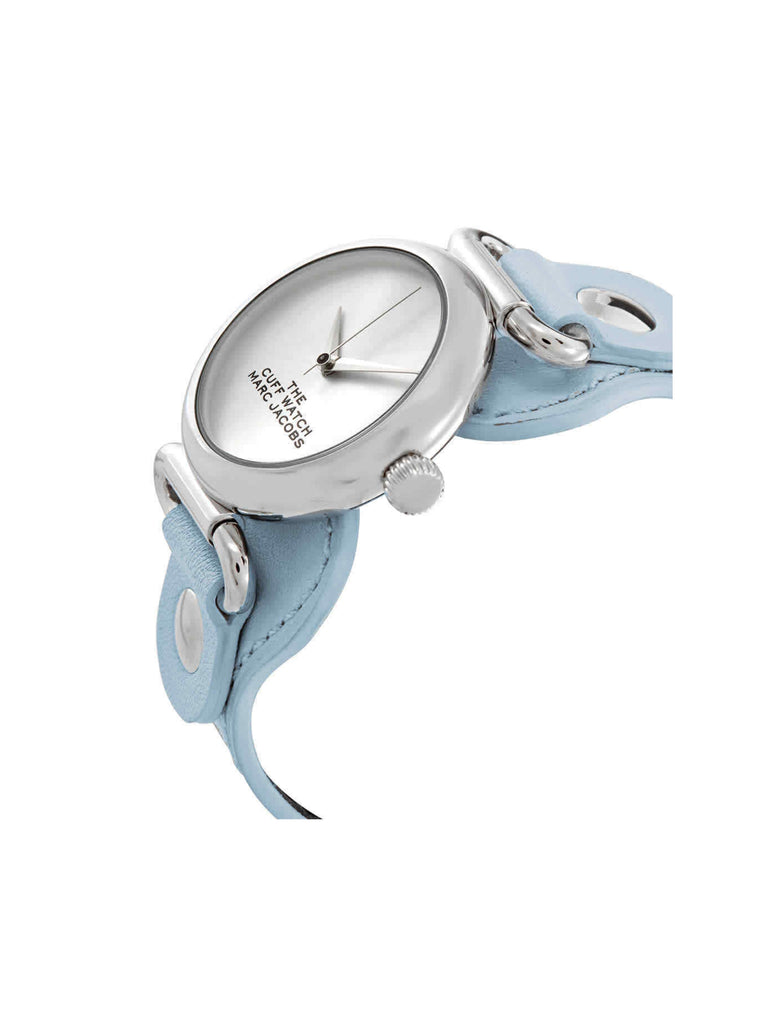 gambar-samping-Marc -Jacobs -The- Cuff -White -Dial- Leather -Strap- Watch- Light- Blue / Silver