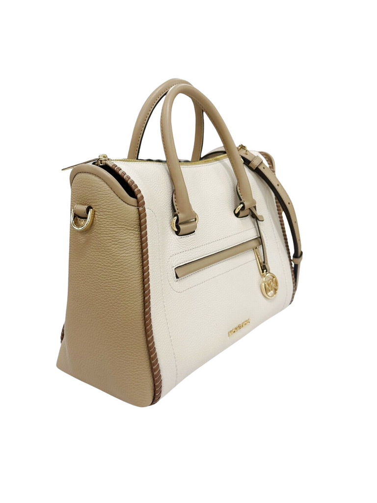 Michael Kors Carine Large Top Zip Satchel Crossbody Light Cream