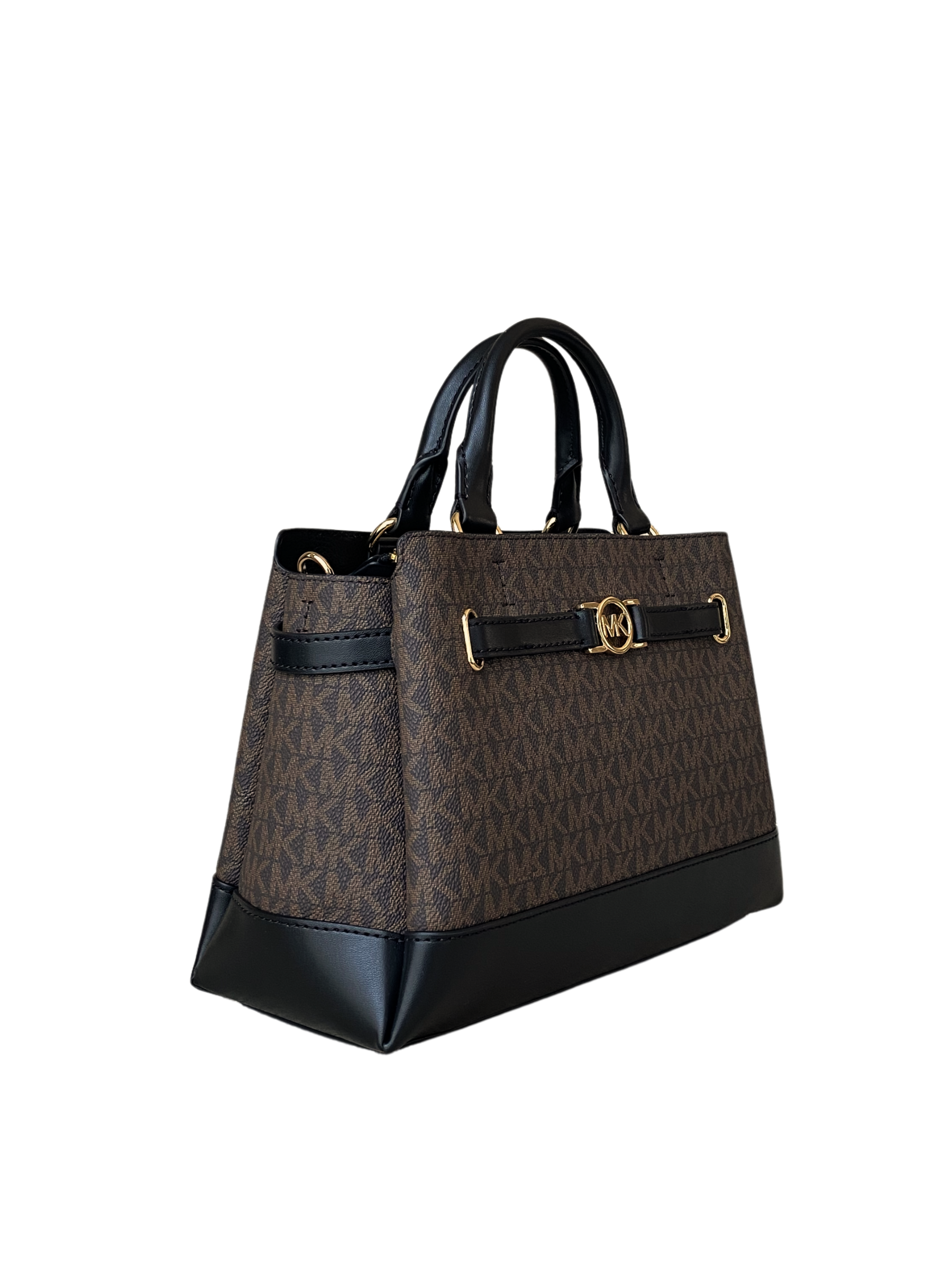 gambar-samping-Michael-Kors-Reed-Small-Belted-Logo-Satchel-Brown-Black