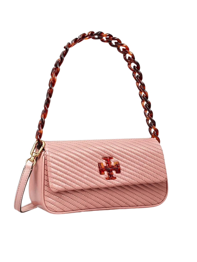 Tory Burch Kira Moto Quilt Small Flap Leather Shoulder Bag Pink Magnolia