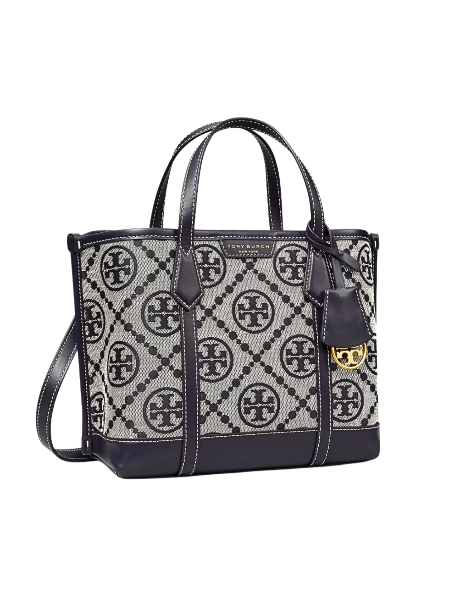 Tory Burch Perry T Monogram Small Triple-Compartment Tote Bag Tory Navy