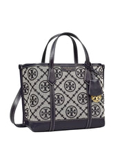 Tory Burch Perry T Monogram Small Triple-Compartment Tote Bag Tory Navy