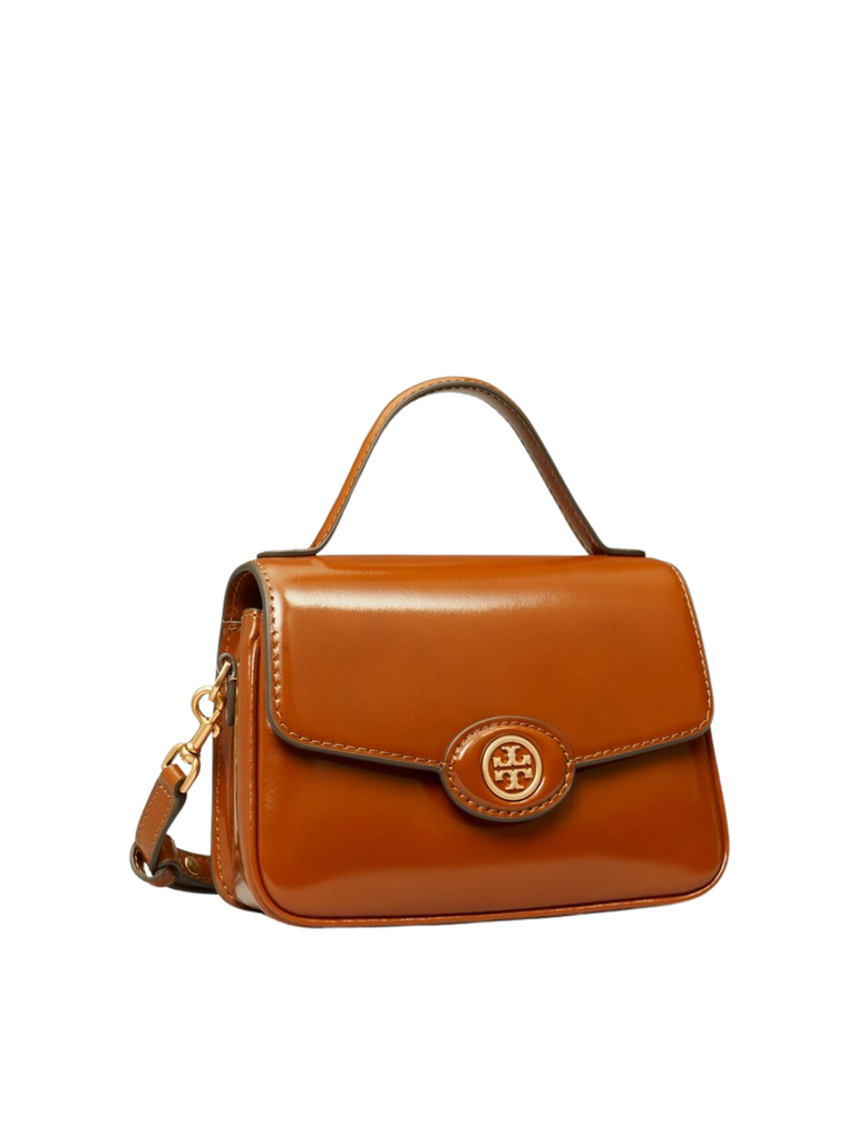 gambar-samping-Tory-Burch-Robinson-Spazzolato-Small-Top-handle-Bag-Dark-Sienna