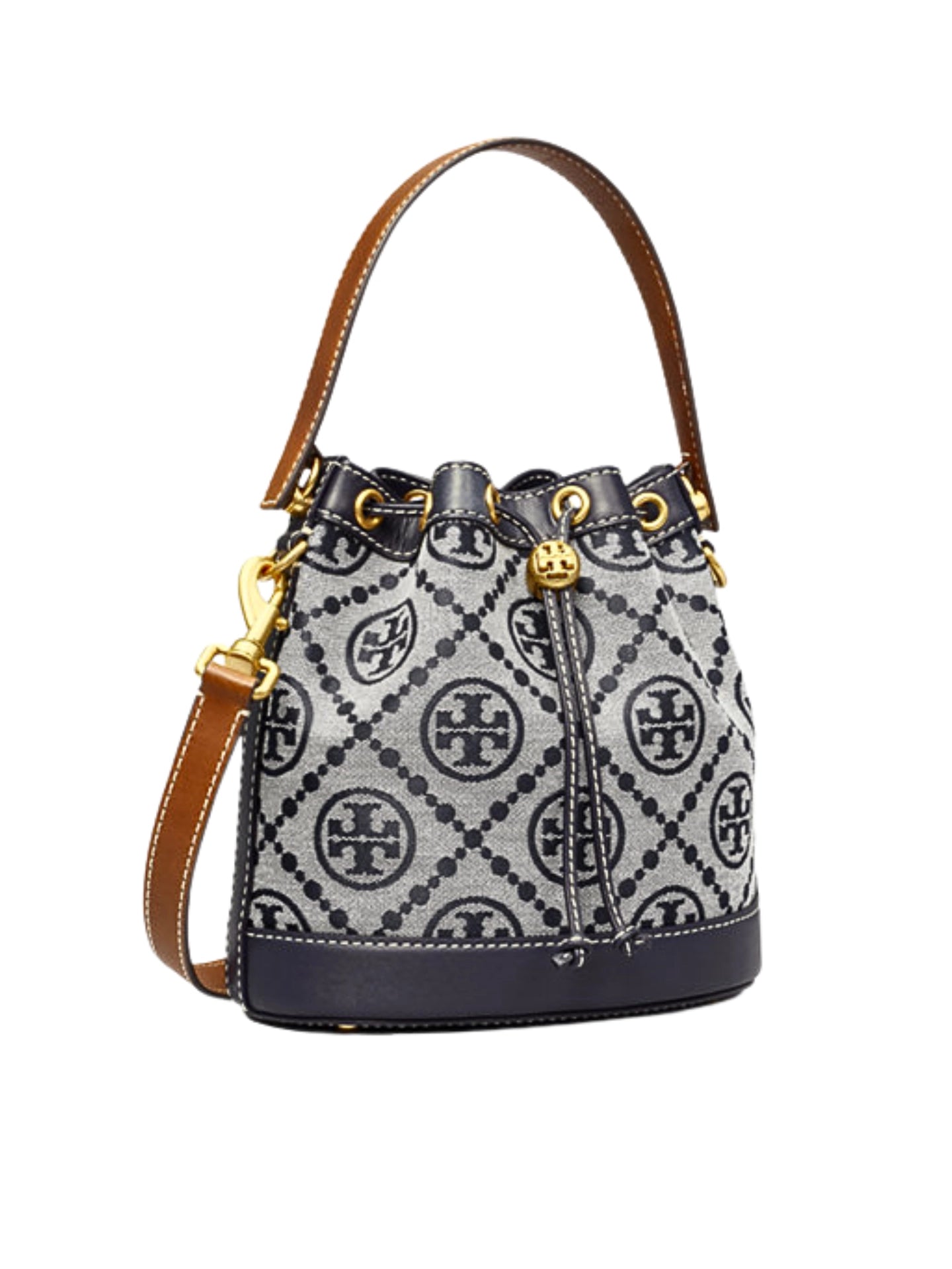gambar-samping-Tory-Burch-T-Monogram-Jacquard-Bucket-Bag-Tory-Navy