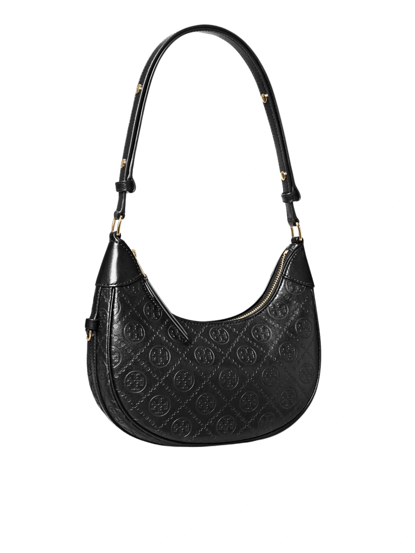 gambar-samping-Tory-Burch-T-Monogram-Leather-Crescent-Bag-Black