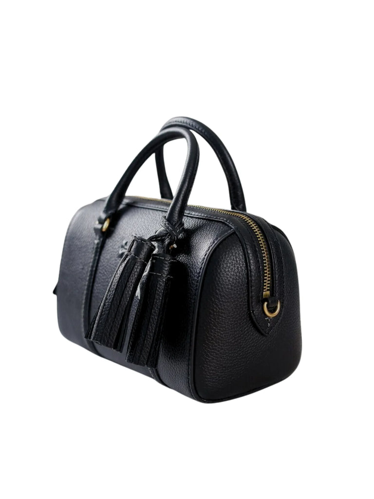 Tory burch black leather satchel sale