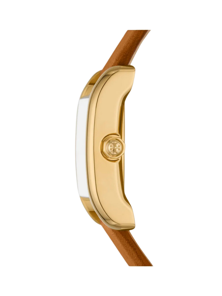 gambar-samping-Tory -Burch-Eleanor-Leather-Strap /Gold-Tone- Stainless- Steel -Watch -Luggage