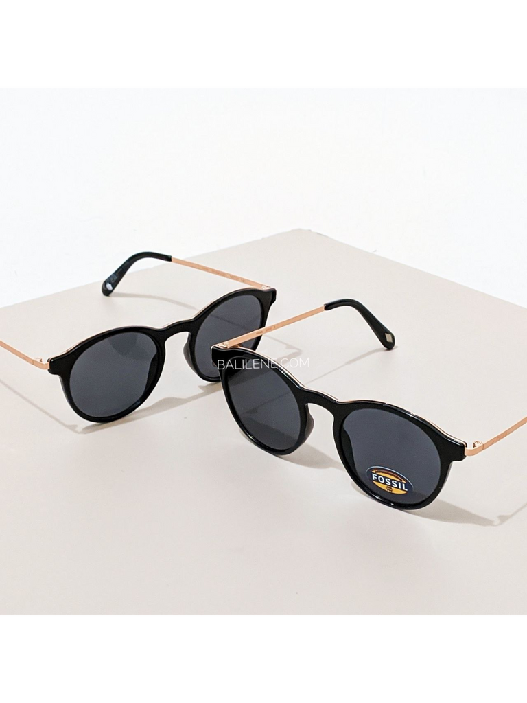Black and gold round sunglasses sales