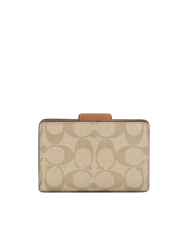 Coach Medium Corner Zip Wallet in Signature Canvas Light Khaki Saddle Balilene