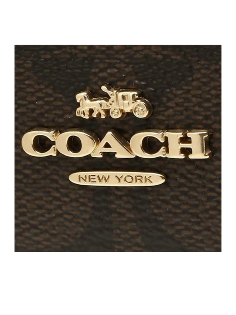 Coach Mini Skinny ID Case In Signature Canvas Brown Black