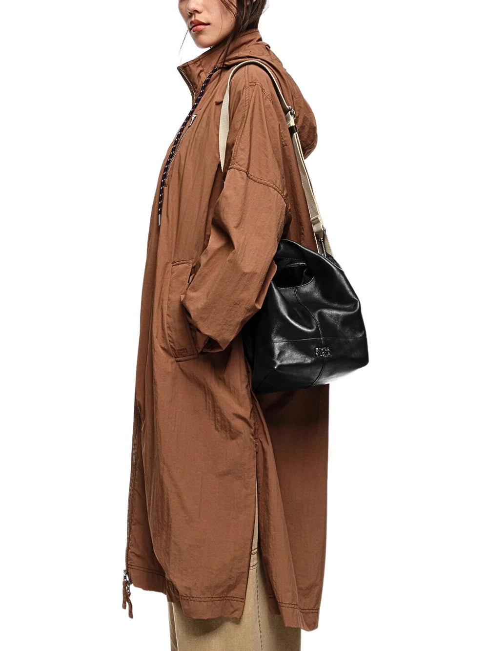 on-model-1-BYL-Medium-Petroleum-Leather-Paper-Bag