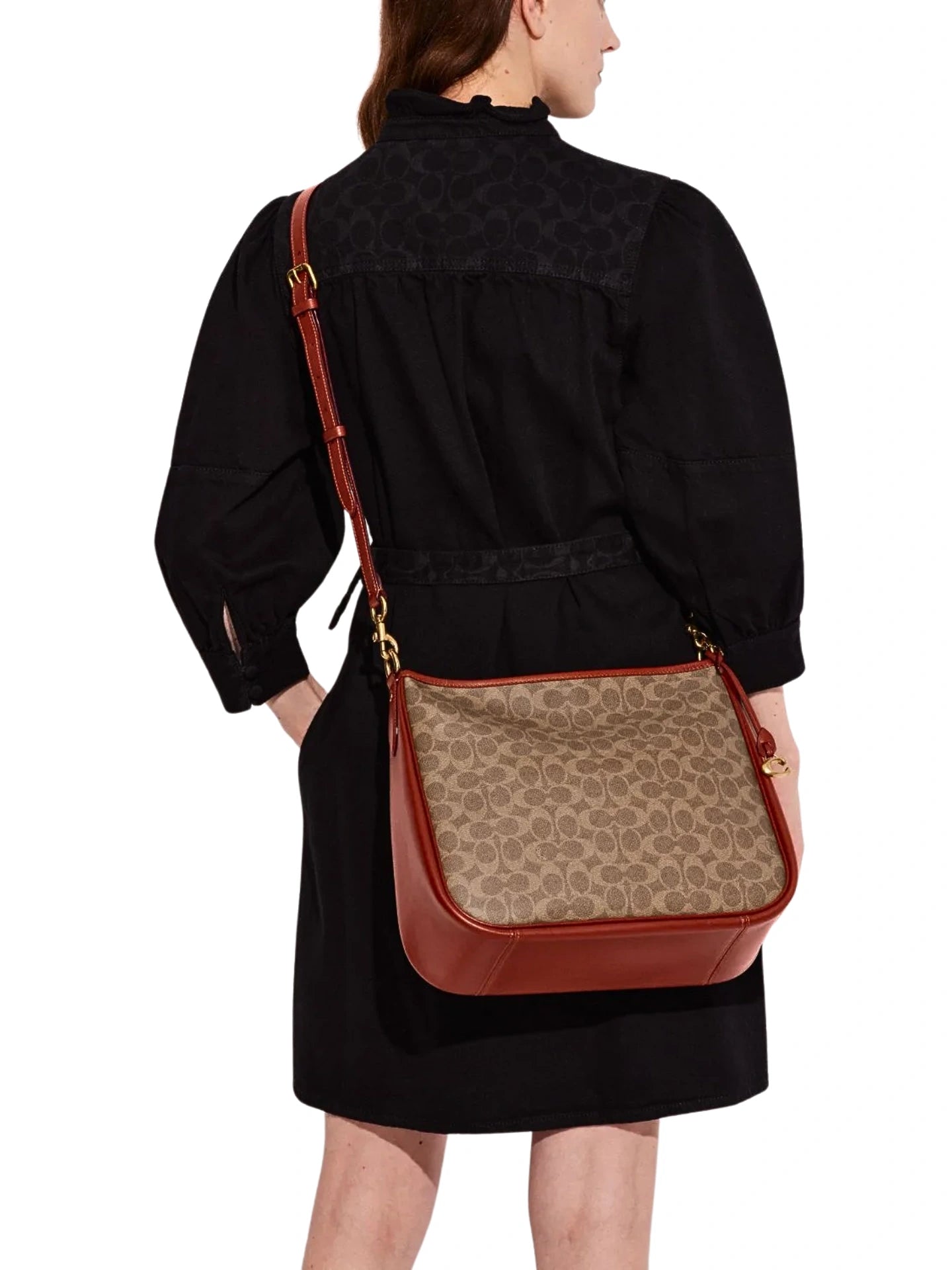 on-model-1-Coach-Cary-Shoulder-Bag-In-Signature-Canvas-Tan-Rust