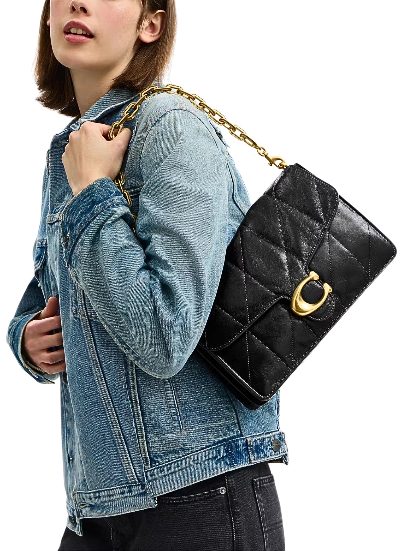 on-model-1-Coach-Chain-Tabby-Shoulder-Bag-30-With-Quilting-Black