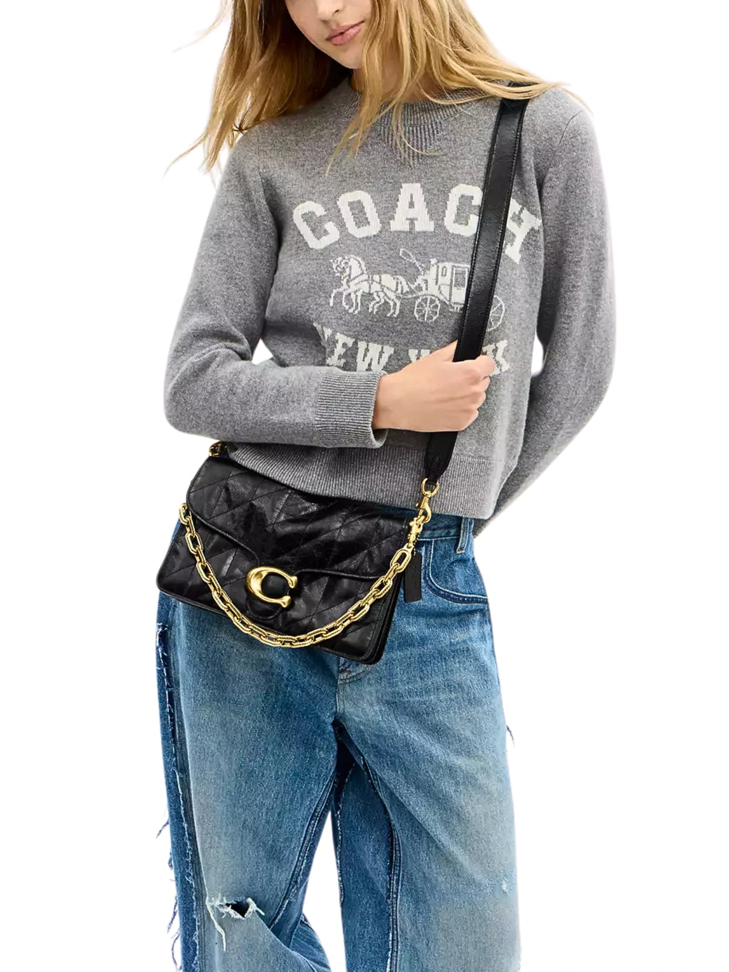 on-model-1-Coach-Chain-Tabby-Shoulder-Bag-With-Quilting-Black