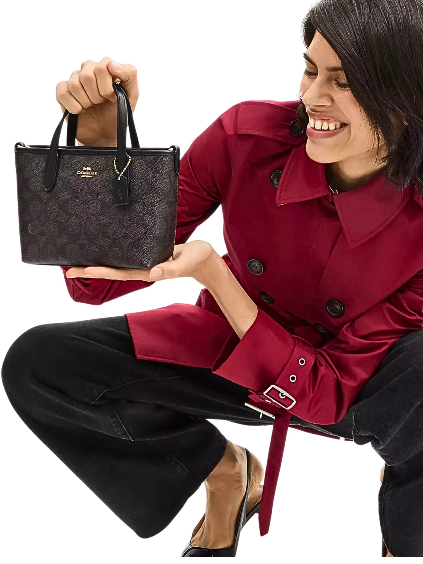 on-model-1-Coach-City-Mini-Tote-Bag-In-Signature-Canvas-Walnut-Black