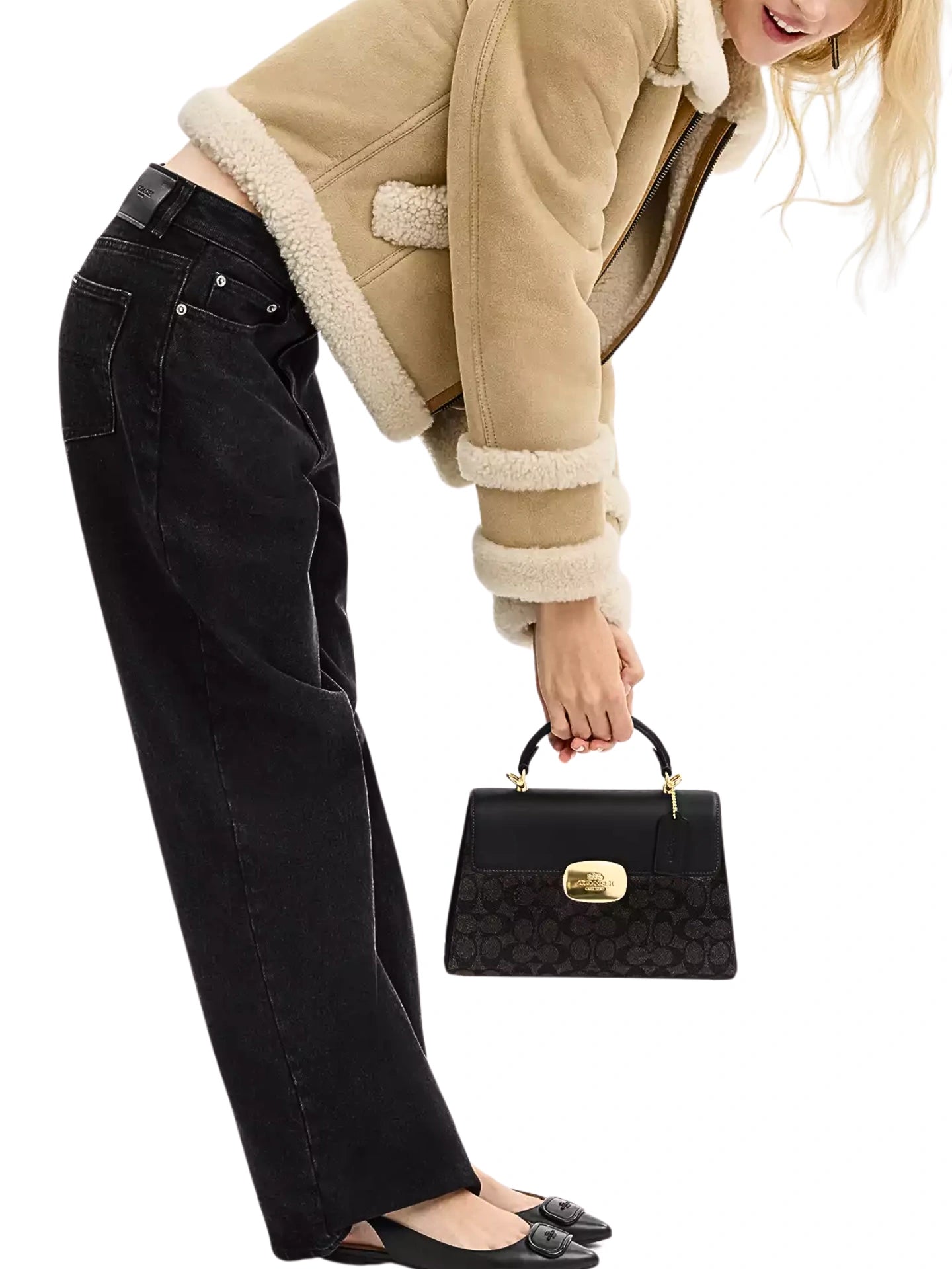 on-model-1-Coach-Eliza-Top-Handle-Bag-In-Signature-Canvas-Walnut-Black