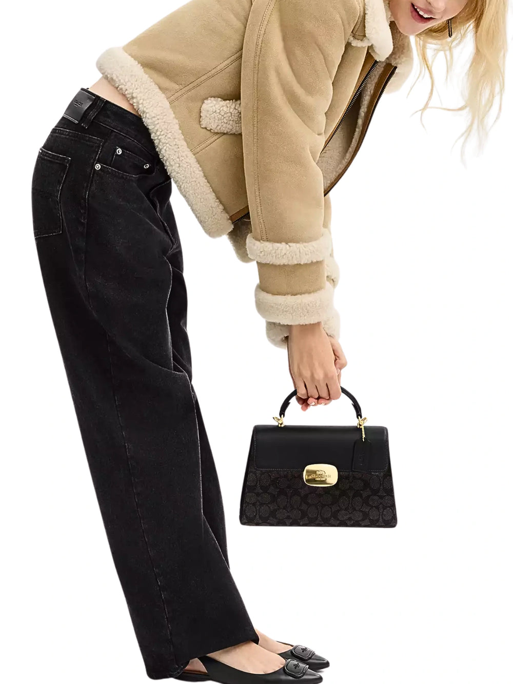 on-model-1-Coach-Eliza-Top-Handle-Bag-In-Signature-Canvas-Walnut-Black