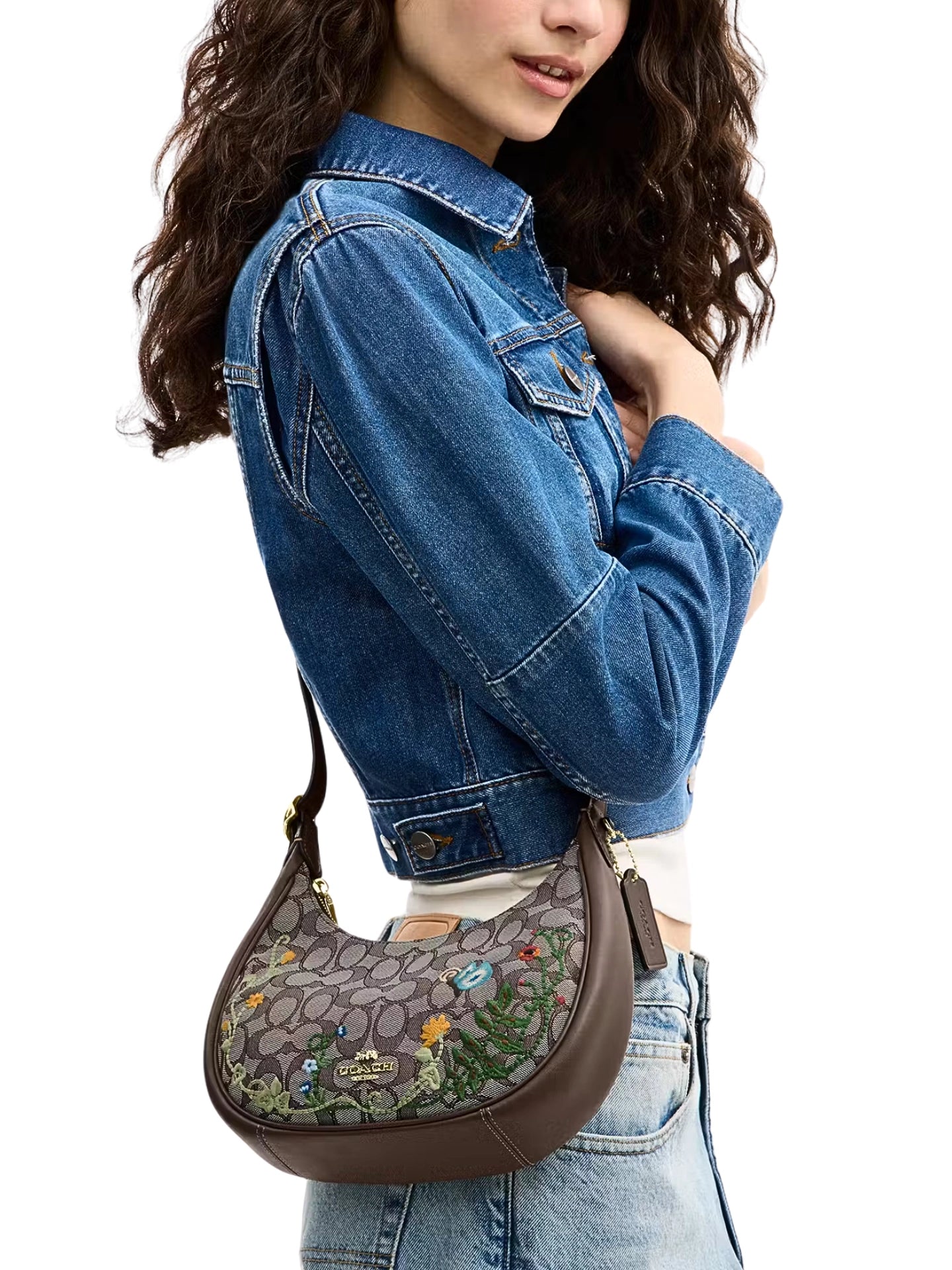 on-model-1-Coach-Emily-Shoulder-Bag-In-Signature-Jacquard-With-Floral-Embroidery-Oak-Multi