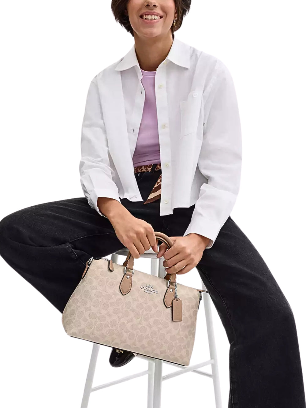 on-model-1-Coach-Georgia-Satchel-Bag-In-Signature-Canvas-Sand-Taupe