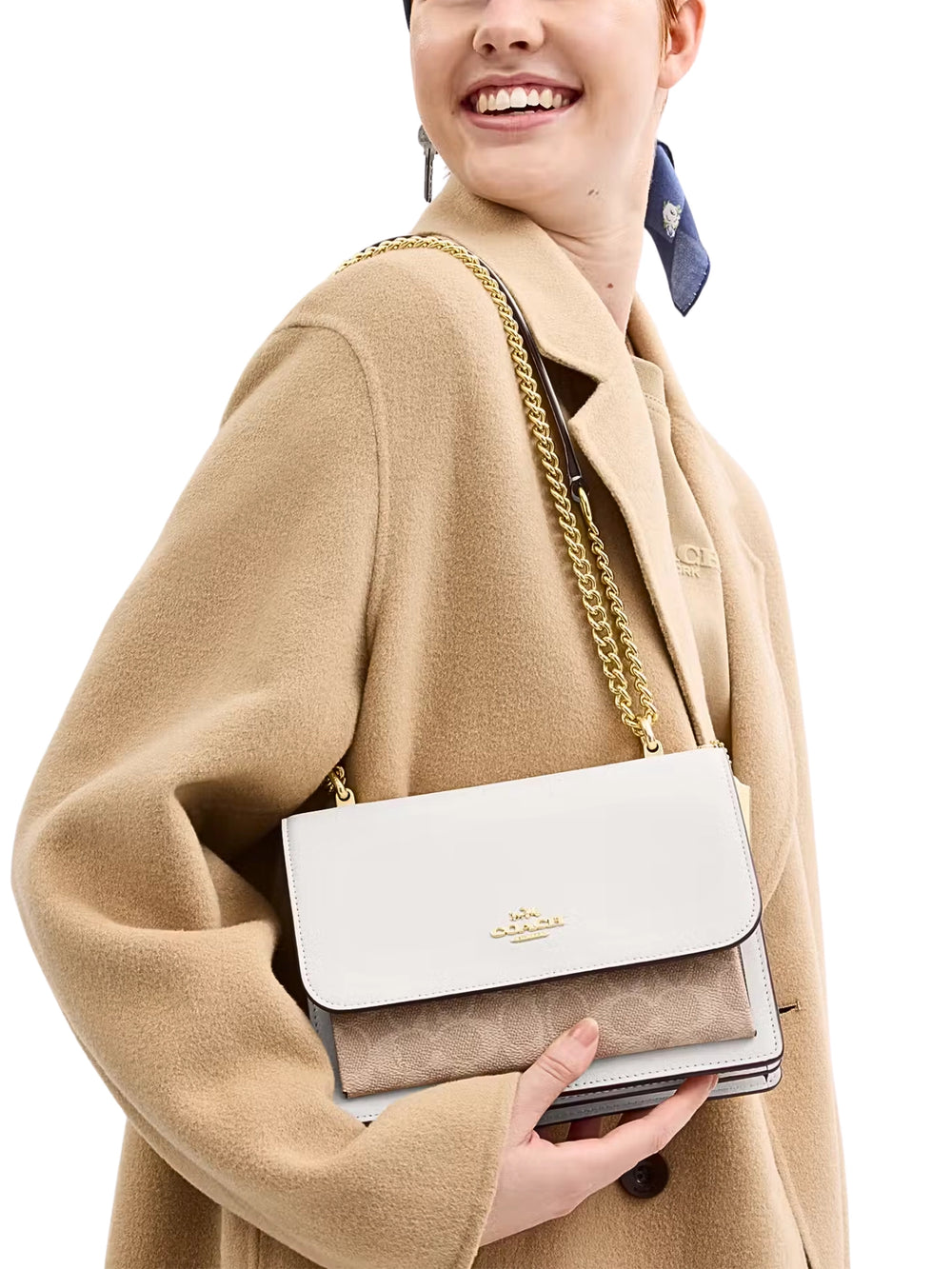 on-model-1-Coach-Klare-Crossbody-Bag-In-Signature-Canvas-Sand-Chalk