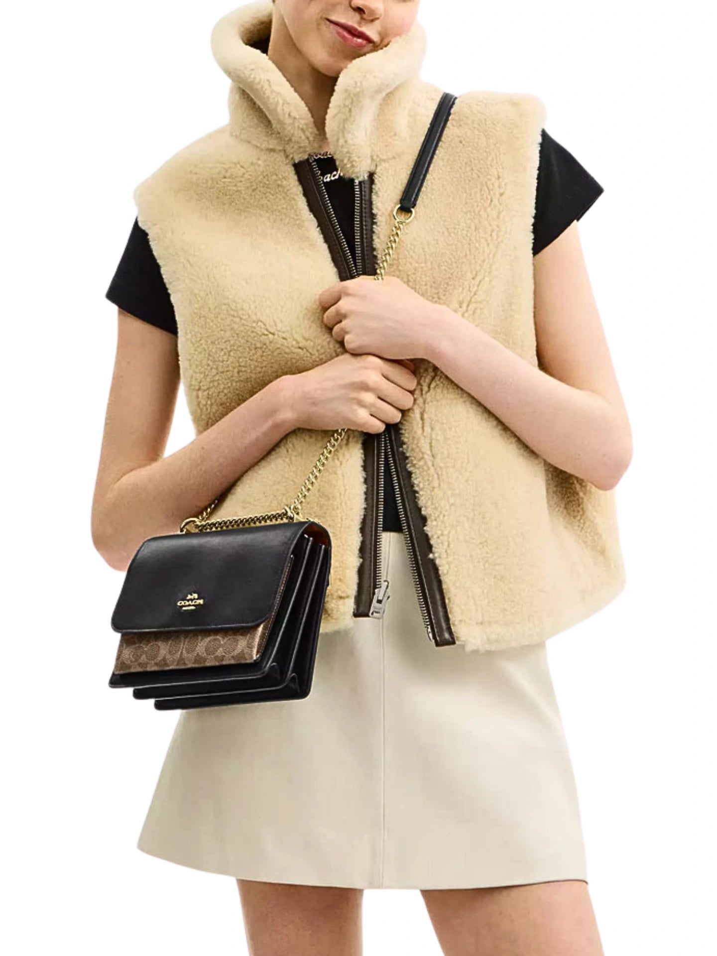 on-model-1-Coach-Klare-Crossbody-Bag-In-Signature-Canvas-Tan-Black-Multi