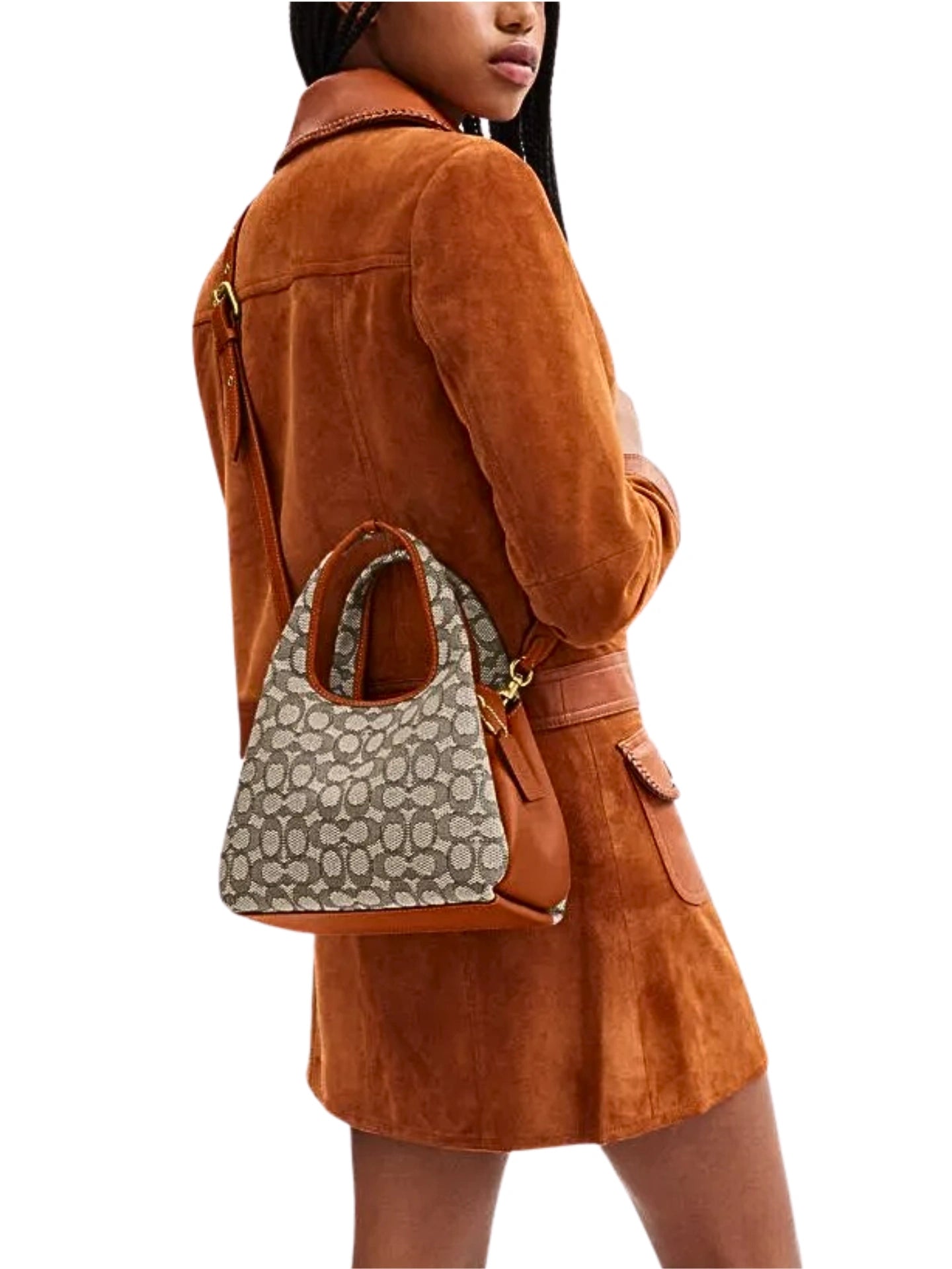 on-model-1-Coach-Lana-Shoulder-Bag-23-In-Signature-Jacquard-Burnished-Amber