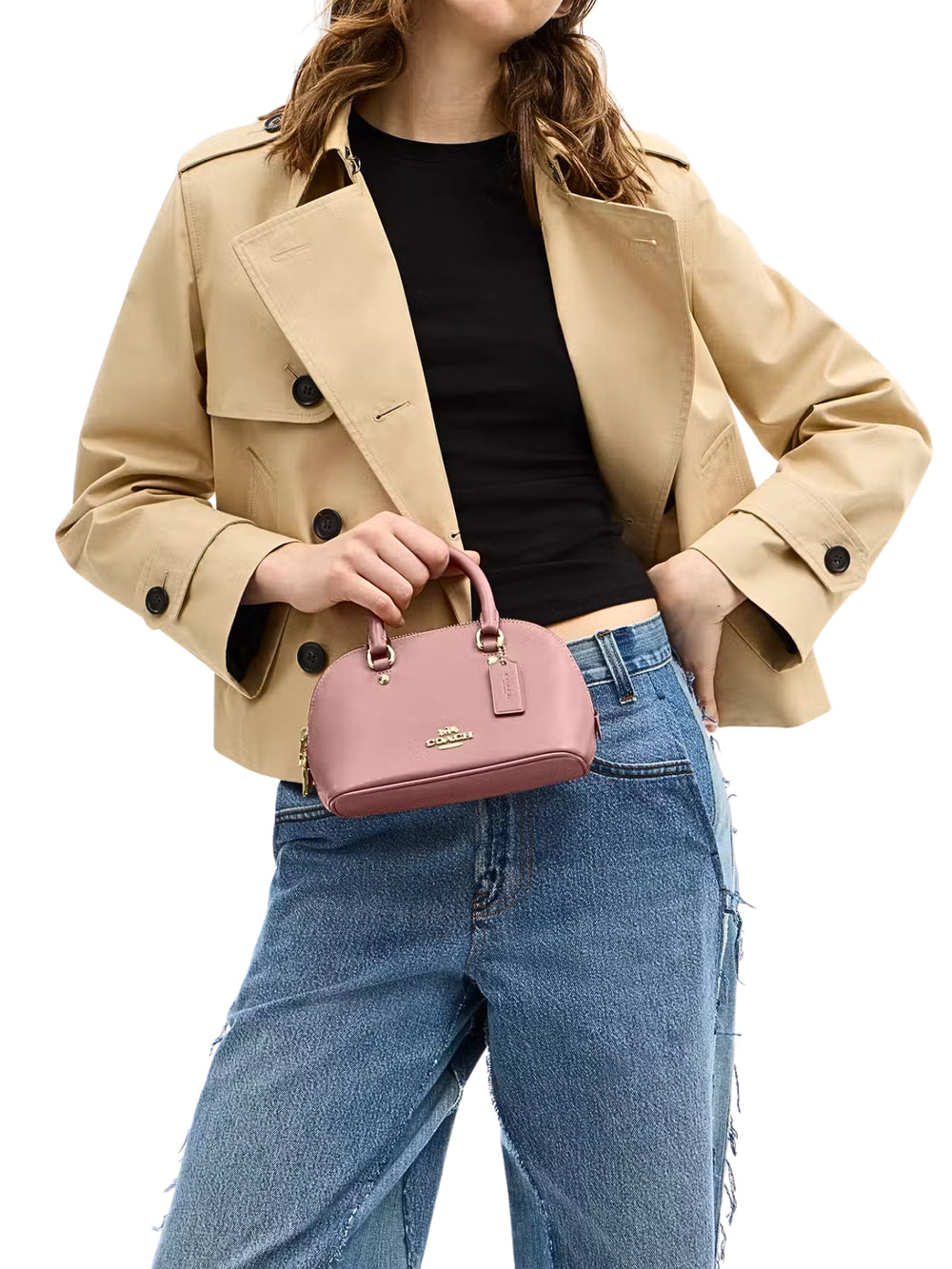 on-model-1-Coach-Lara-Mini-Satchel-Bag-Pink-Petal