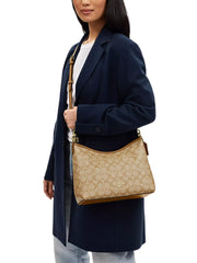 on-model-1-Coach-Laurel-Shoulder-Bag-In-Signature-Canvas-Light-Khaki-Light-Saddle