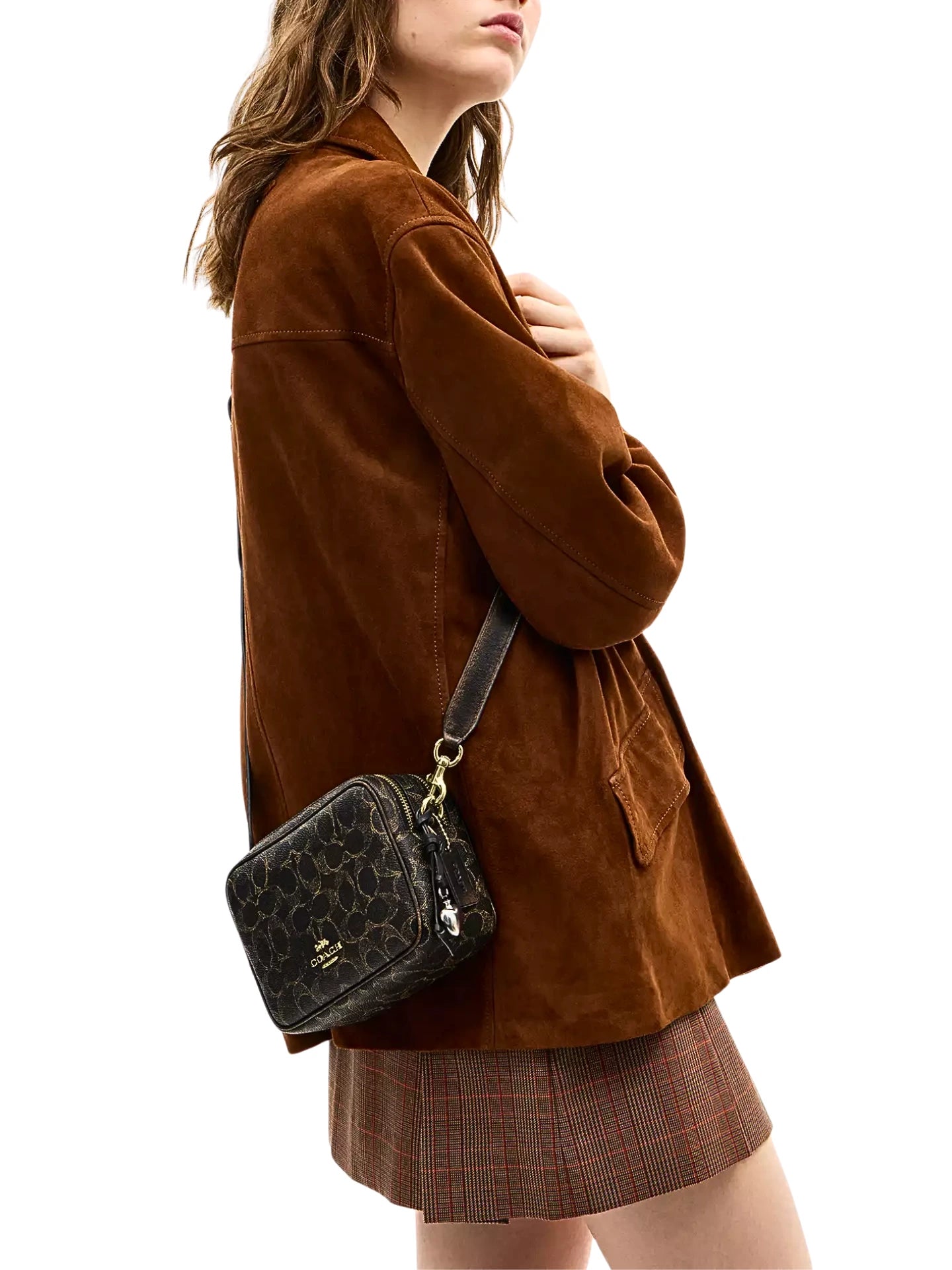 on-model-1-Coach-Mini-Carey-Crossbody-Bag-In-Loved-Signature-Canvas-Brown