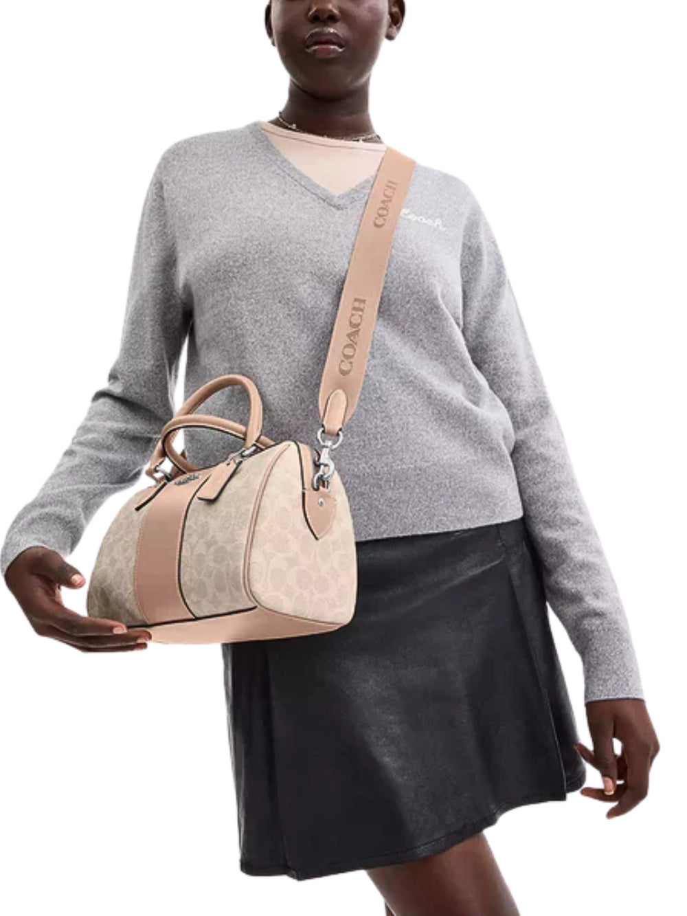 on-model-1-Coach-Rowan-Satchel-Bag-In-Signature-Canvas-Sand-Taupe