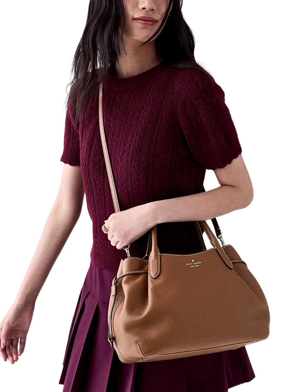 on-model-1-Kate-Spade-Dumpling-Pick-Stitch-Large-Satchel-Bag-Warm-Gingerbread