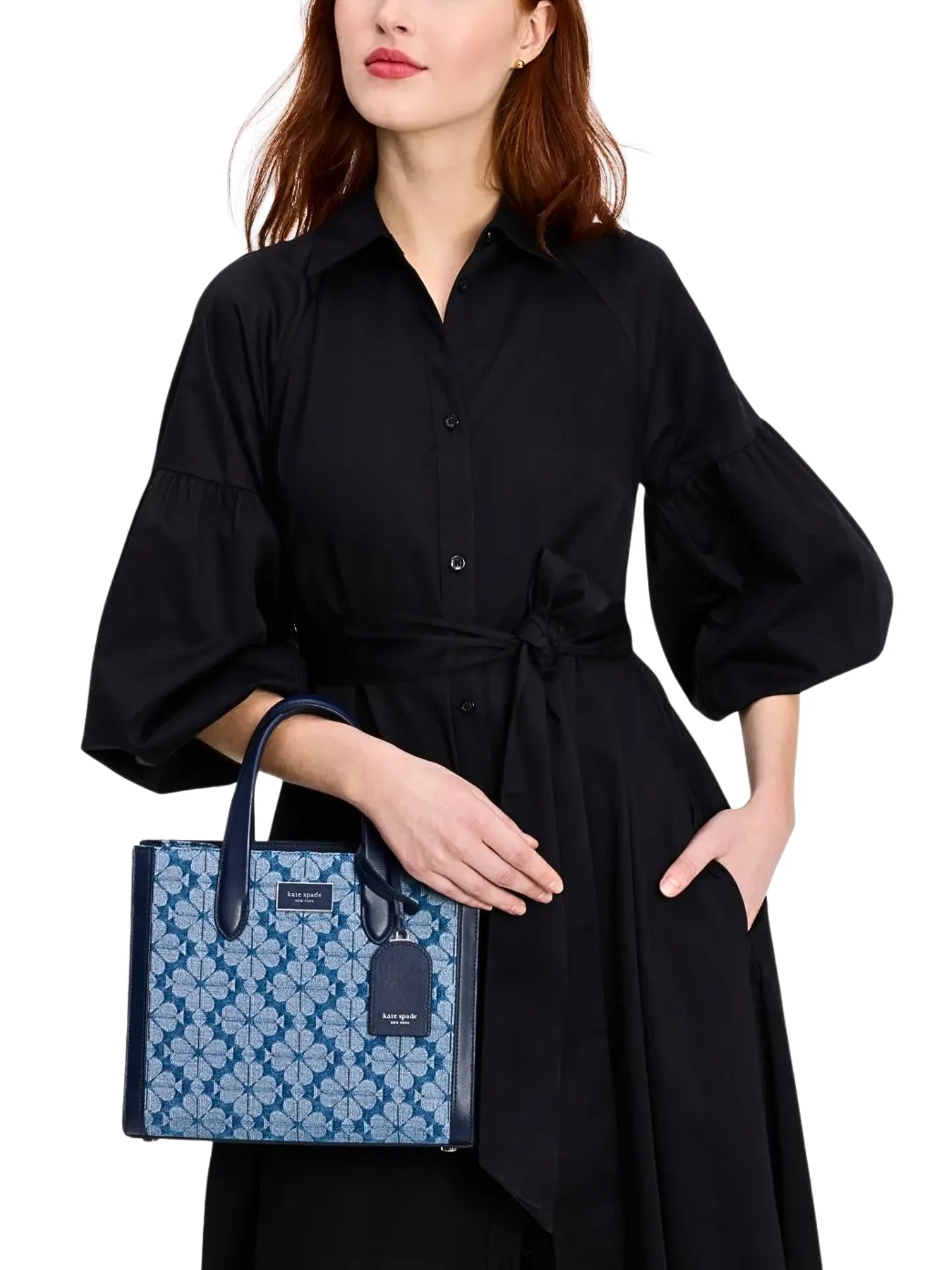 Kate Spade Flower Jacquard Denim Manhattan Small Tote Parisian Navy