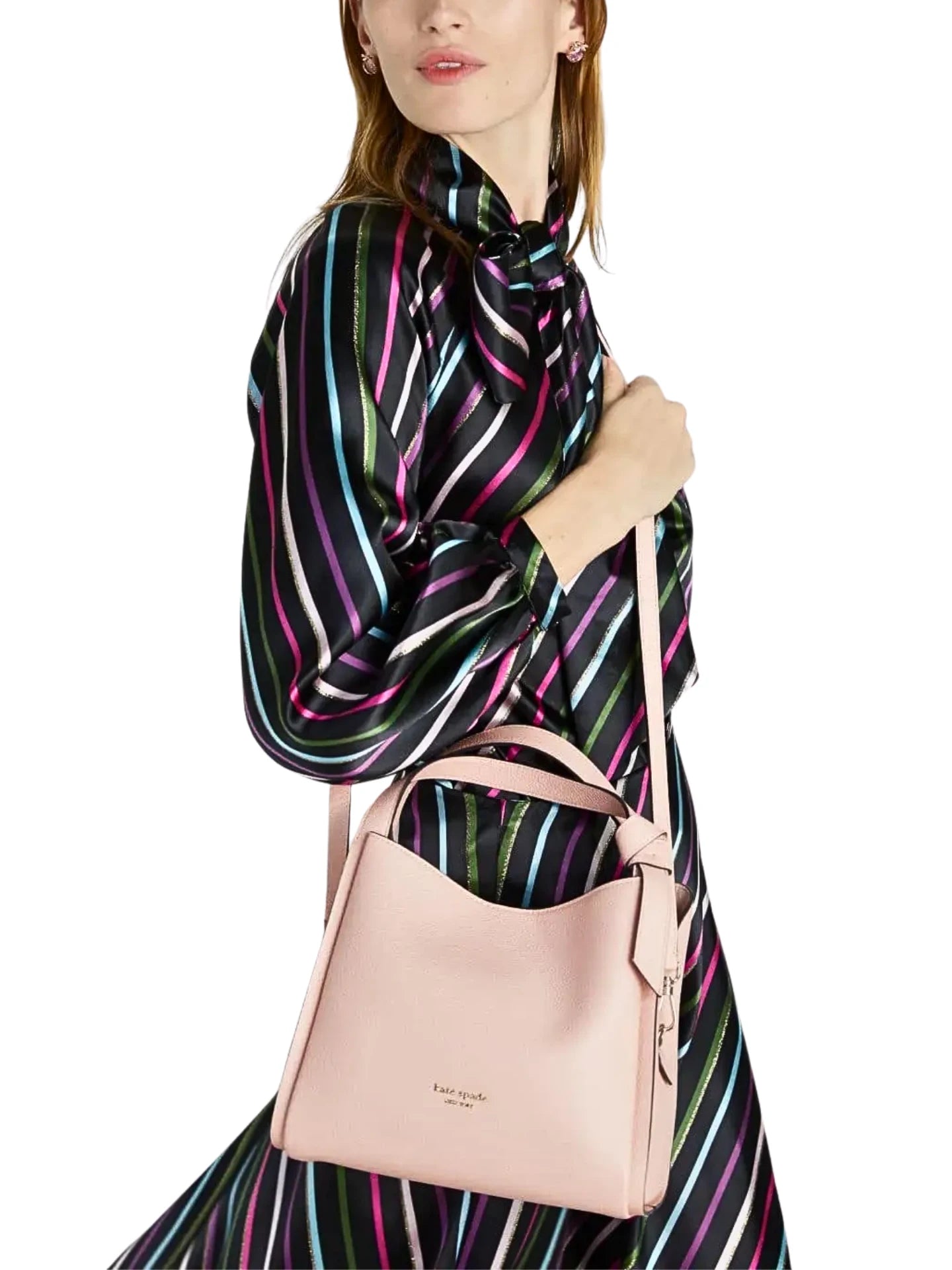 on-model-1-Kate-Spade-K6552-Knott-Medium-Crossbody-Tote-Bag-Mochi-Pink