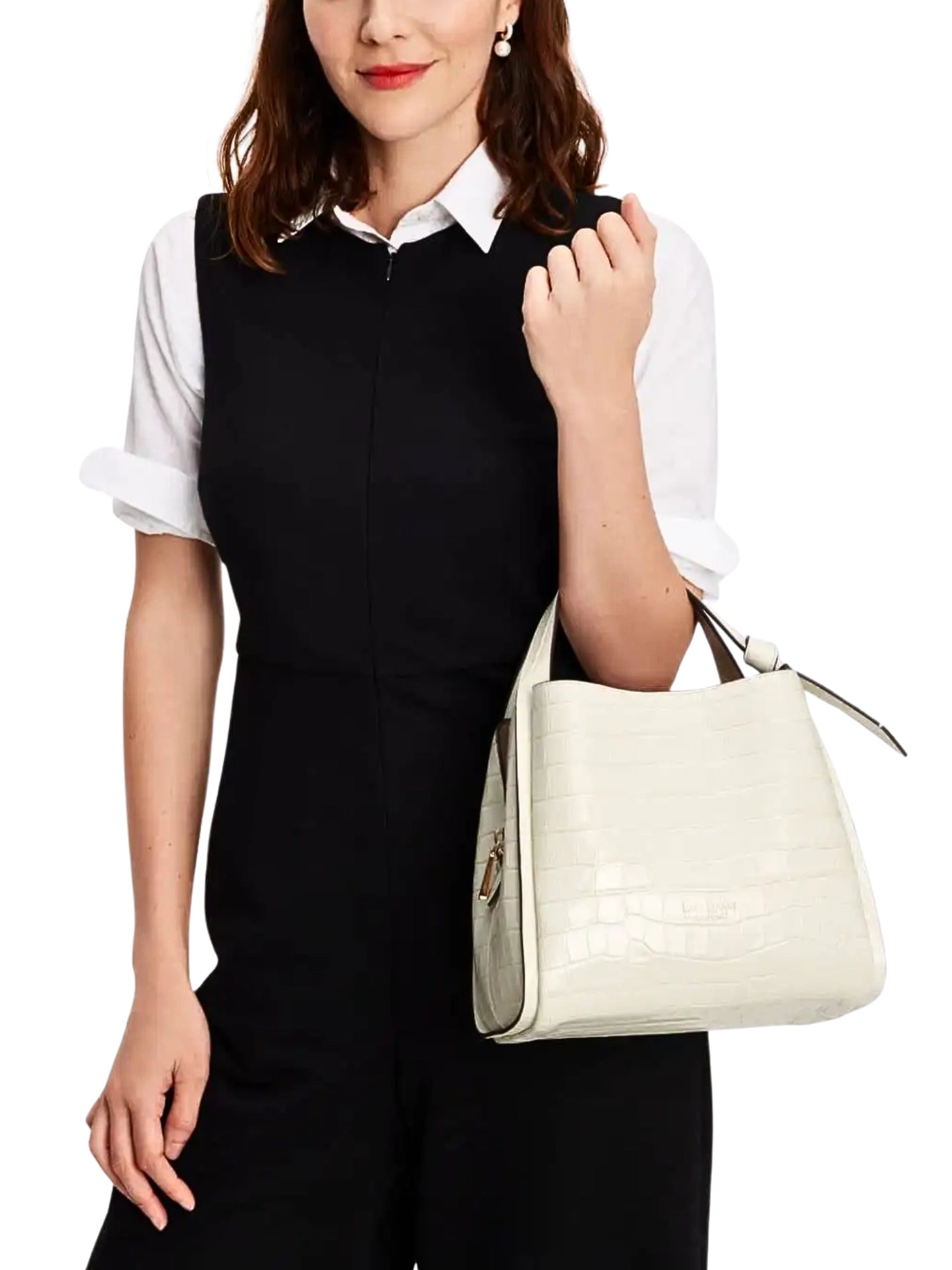 on-model-1-Kate-Spade-Knott-Croc-embossed-Medium-Crossbody-Tote-Halo-White