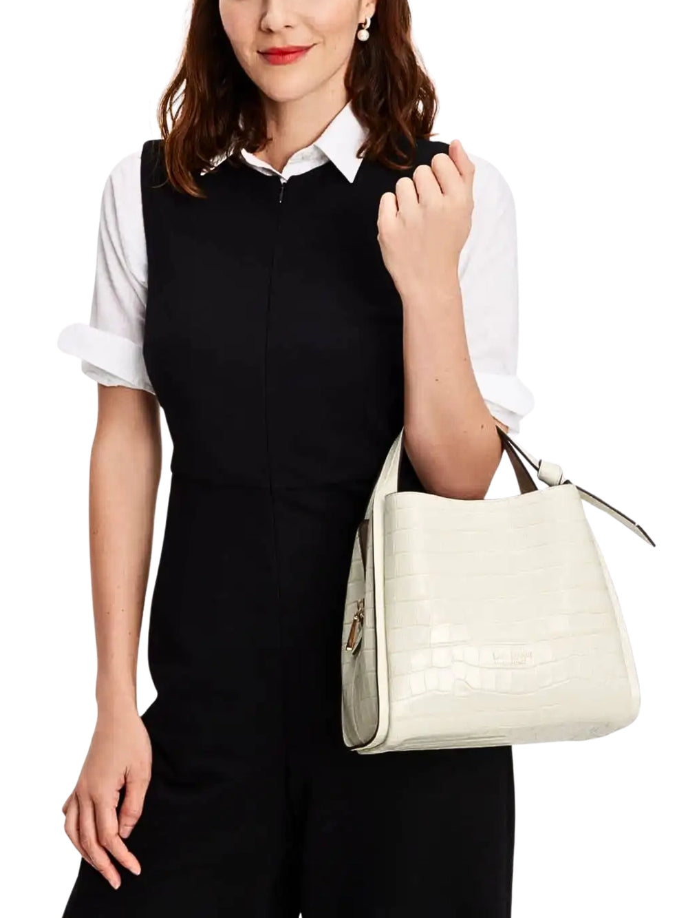 on-model-1-Kate-Spade-Knott-Croc-embossed-Medium-Crossbody-Tote-Halo-White