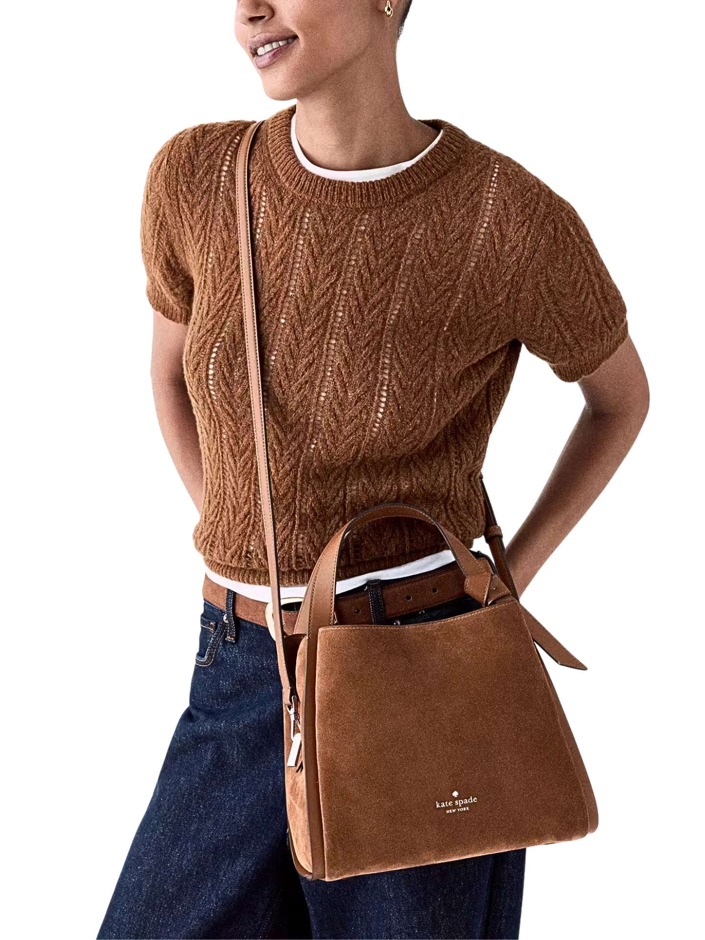 on-model-1-Kate-Spade-Knott-Suede-Convertible-Carryall-Bag-Warm-Gingerbread