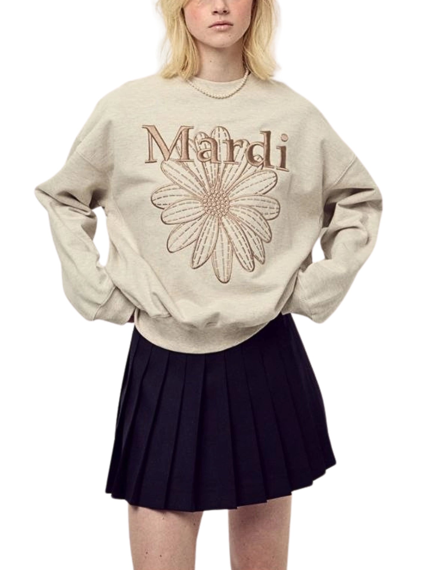 Mardi Mercredi Sweatshirt Flowermardi Needlework Oatmeal Taupe