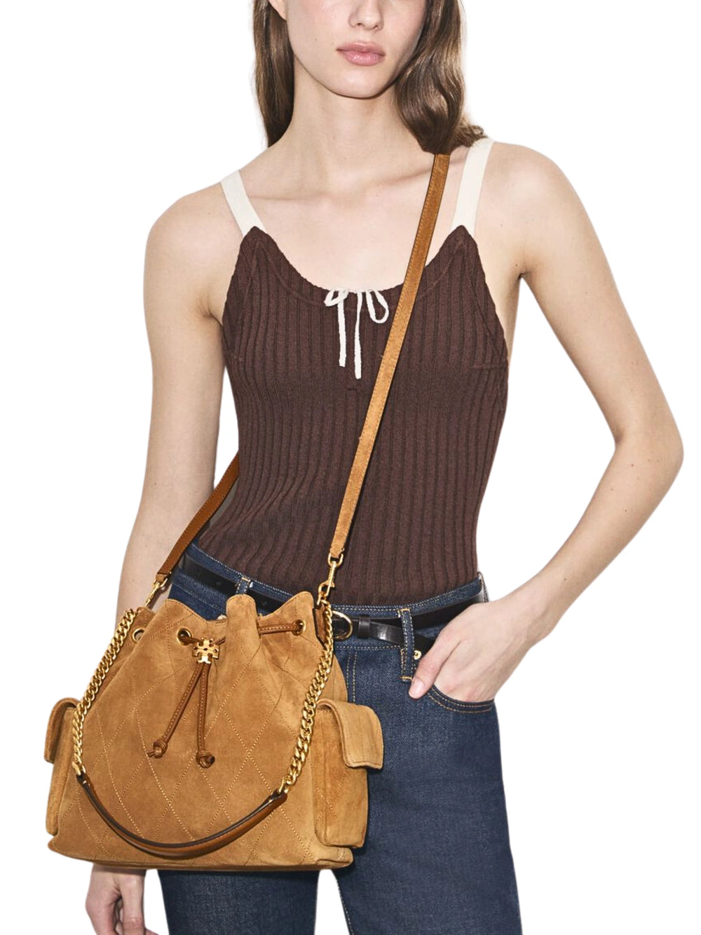on-model-1-Tory-Burch-Charlie-Suede-Drawstring-Shoulder-Bag-Wild-Tabacco