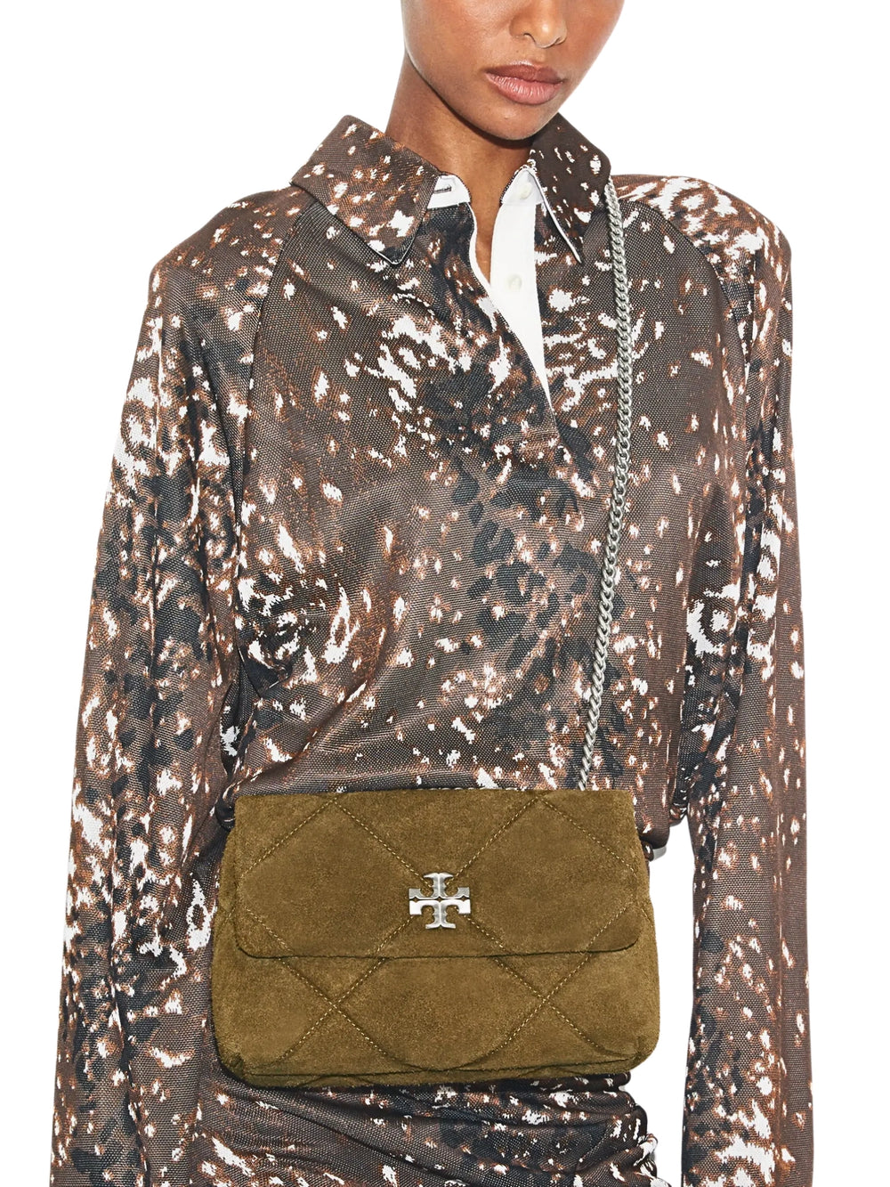 on-model-1-Tory-Burch-Kira-Diamond-Quilt-Suede-Shoulder-Bag-Deep-Olive