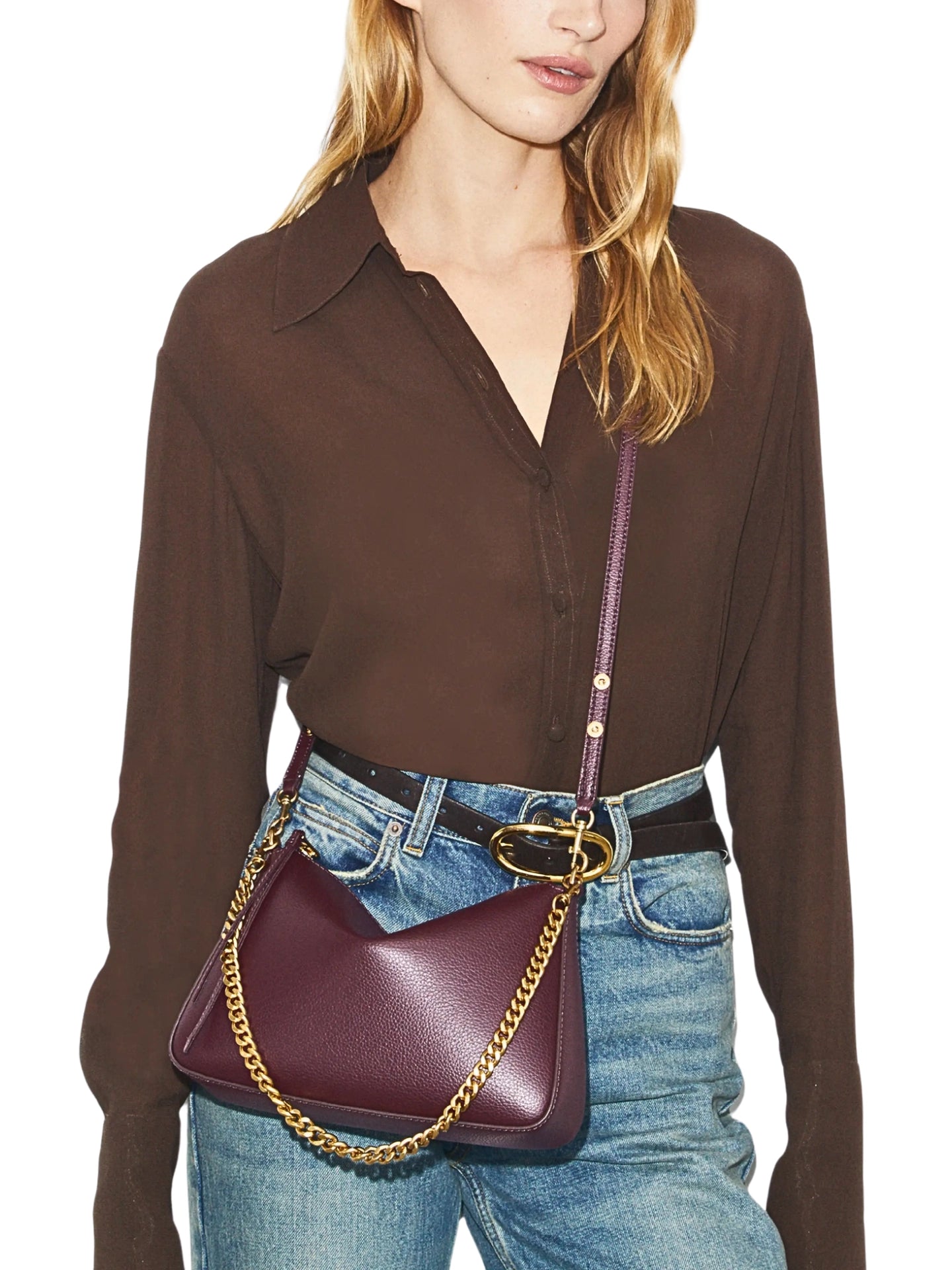 on-model-1-Tory-Burch-Perry-Small-Shoulder-Bag-Dark-Carmine