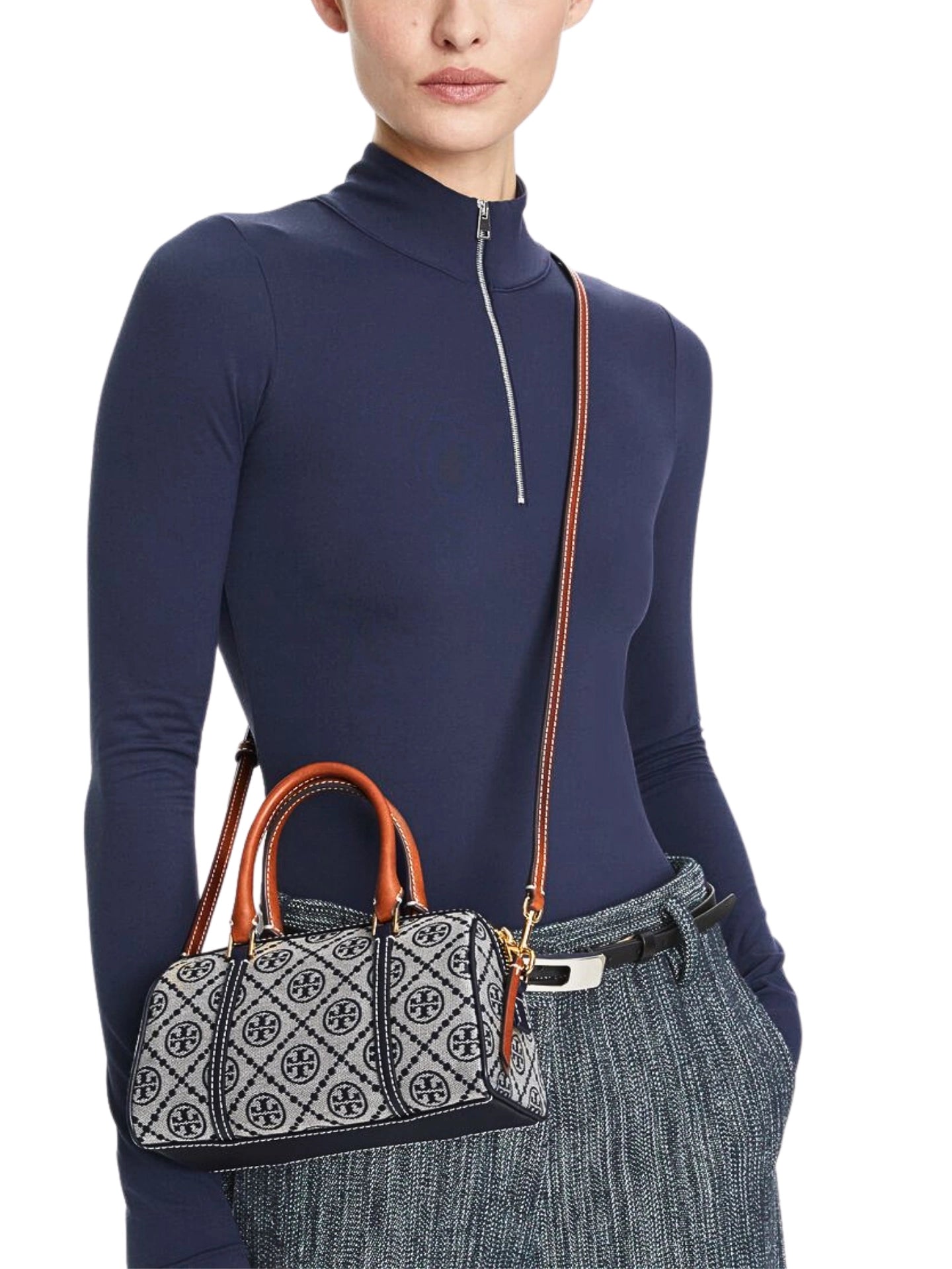 on-model-1-Tory-Burch-T-Monogram-Mini-Petite-Barrel-Bag-Tory-Navy
