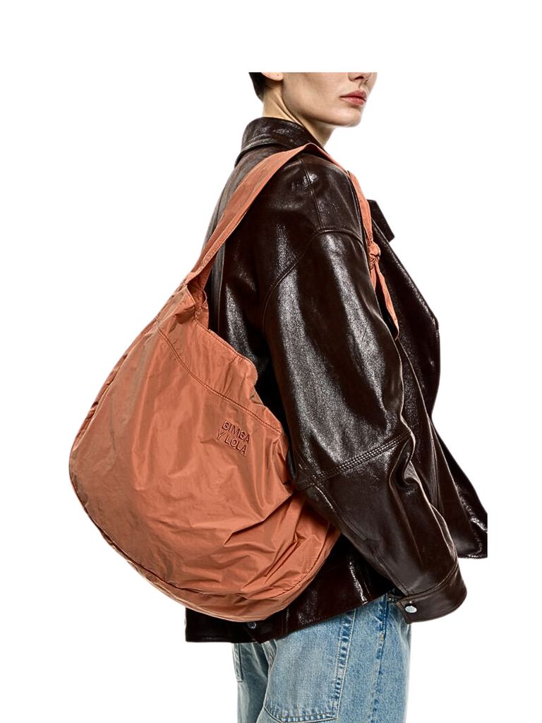 on-model-2-BYL-Large-Orange-Nylon-Shopper-Bag