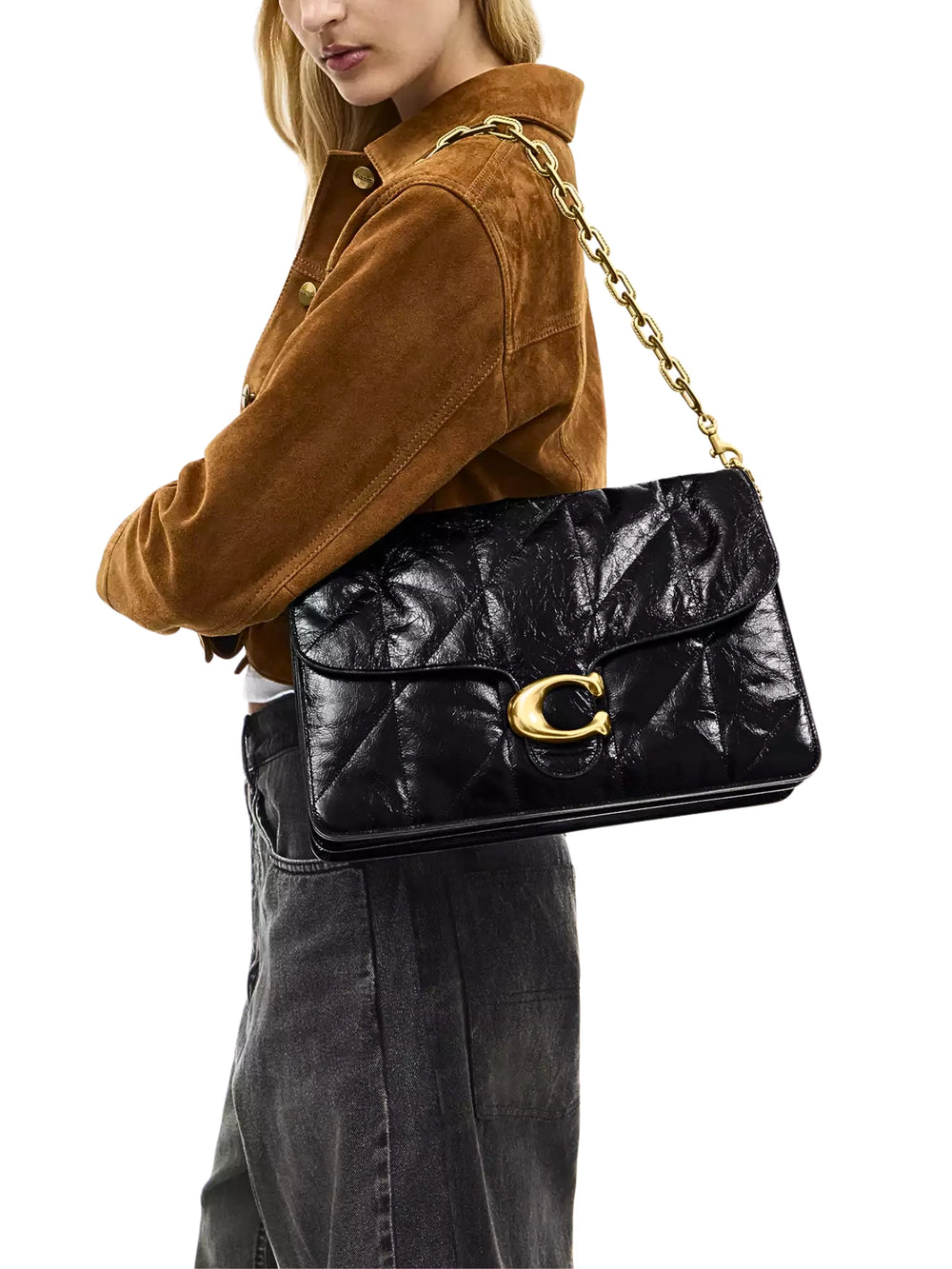 on-model-2-Coach-Chain-Tabby-Shoulder-Bag-35-With-Quilting-Black