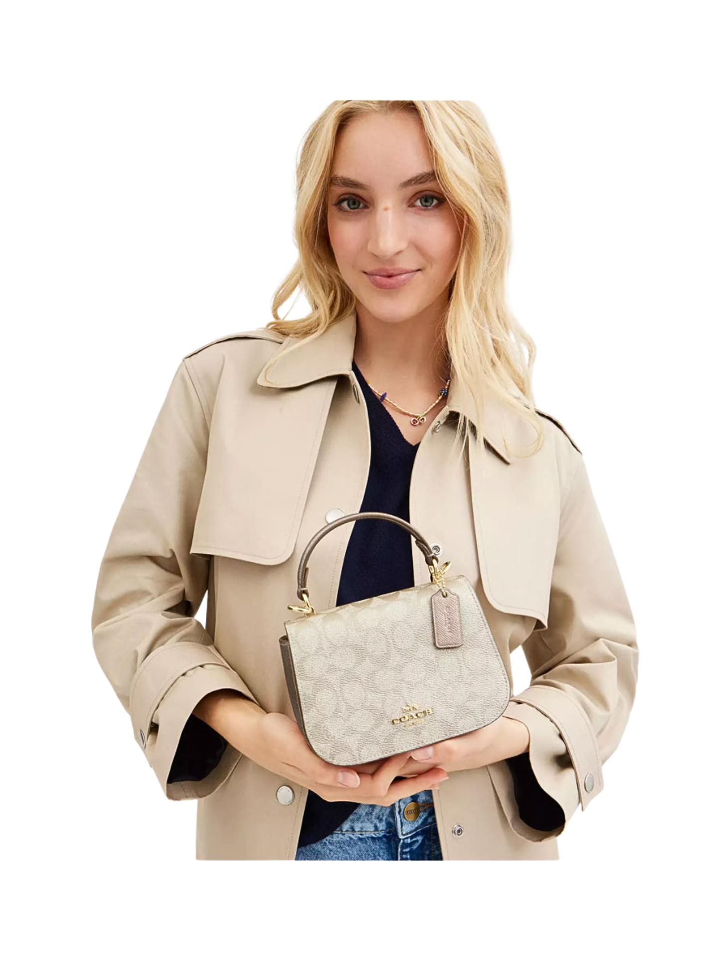 on-model-2-Coach-Lysa-Top-Handle-Bag-In-Signature-Canvas-Champagne-Multi